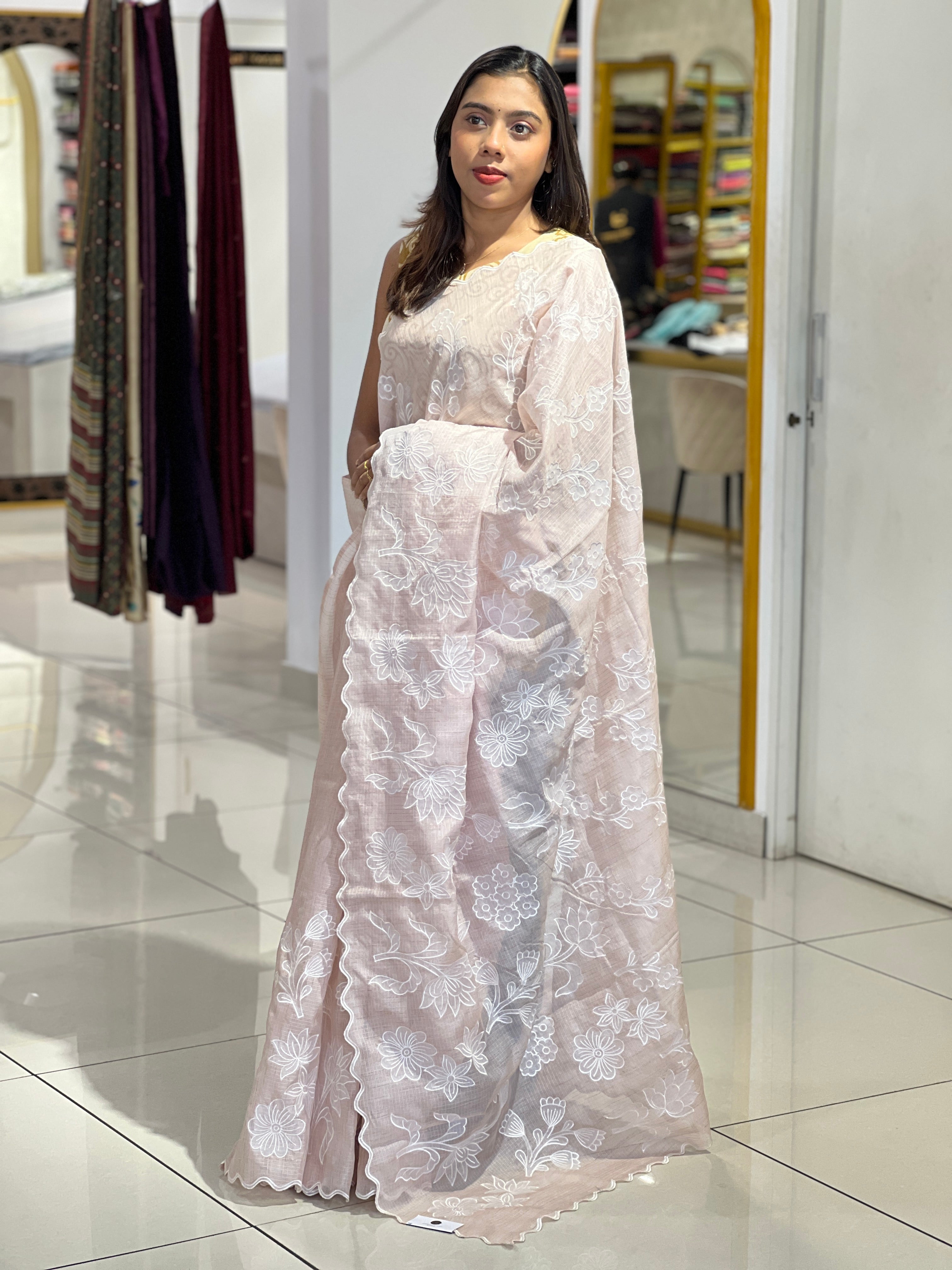Floral Applique Detailed Silky Kota Saree | BLD1611