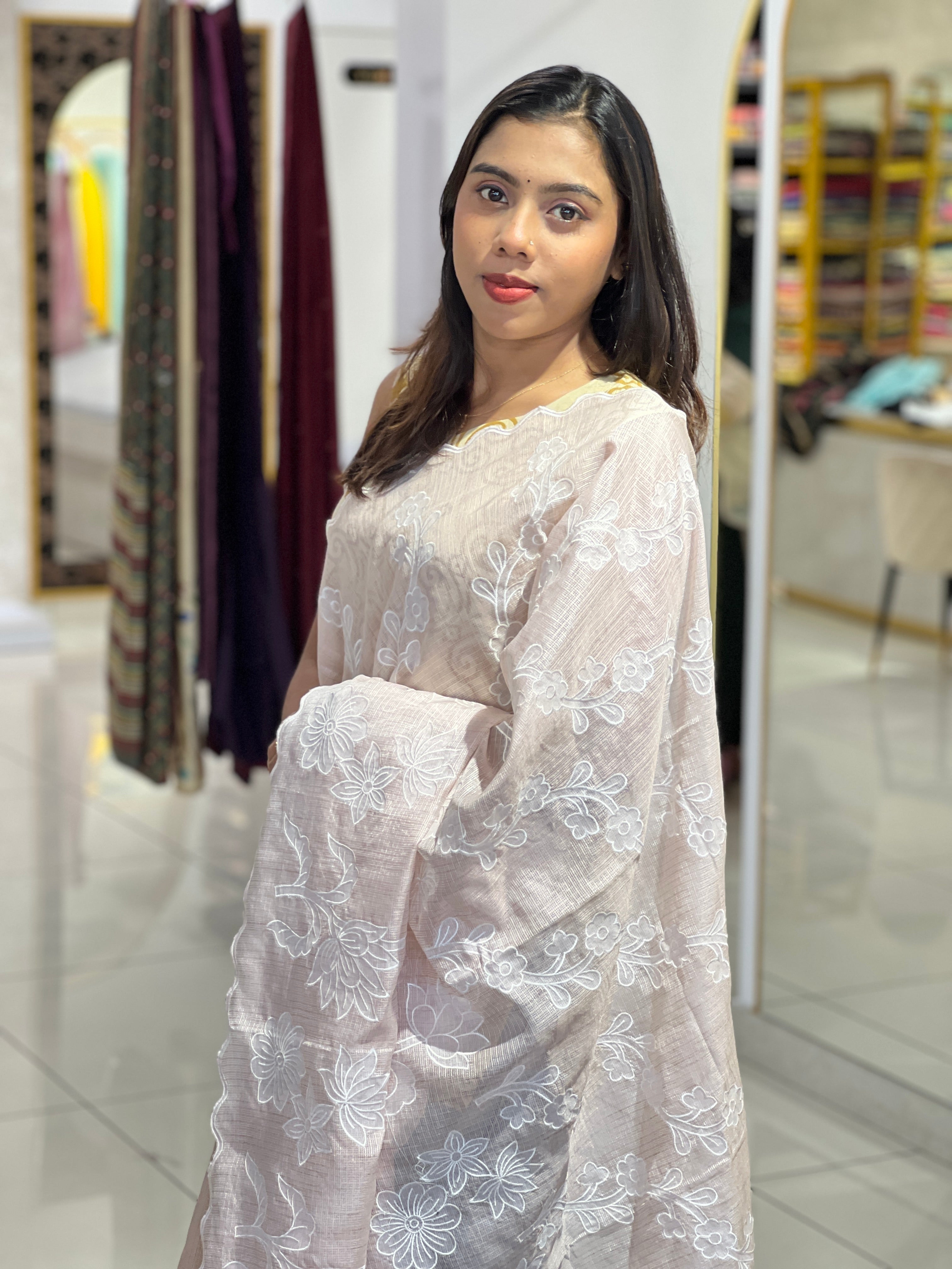 Floral Applique Detailed Silky Kota Saree | BLD1611