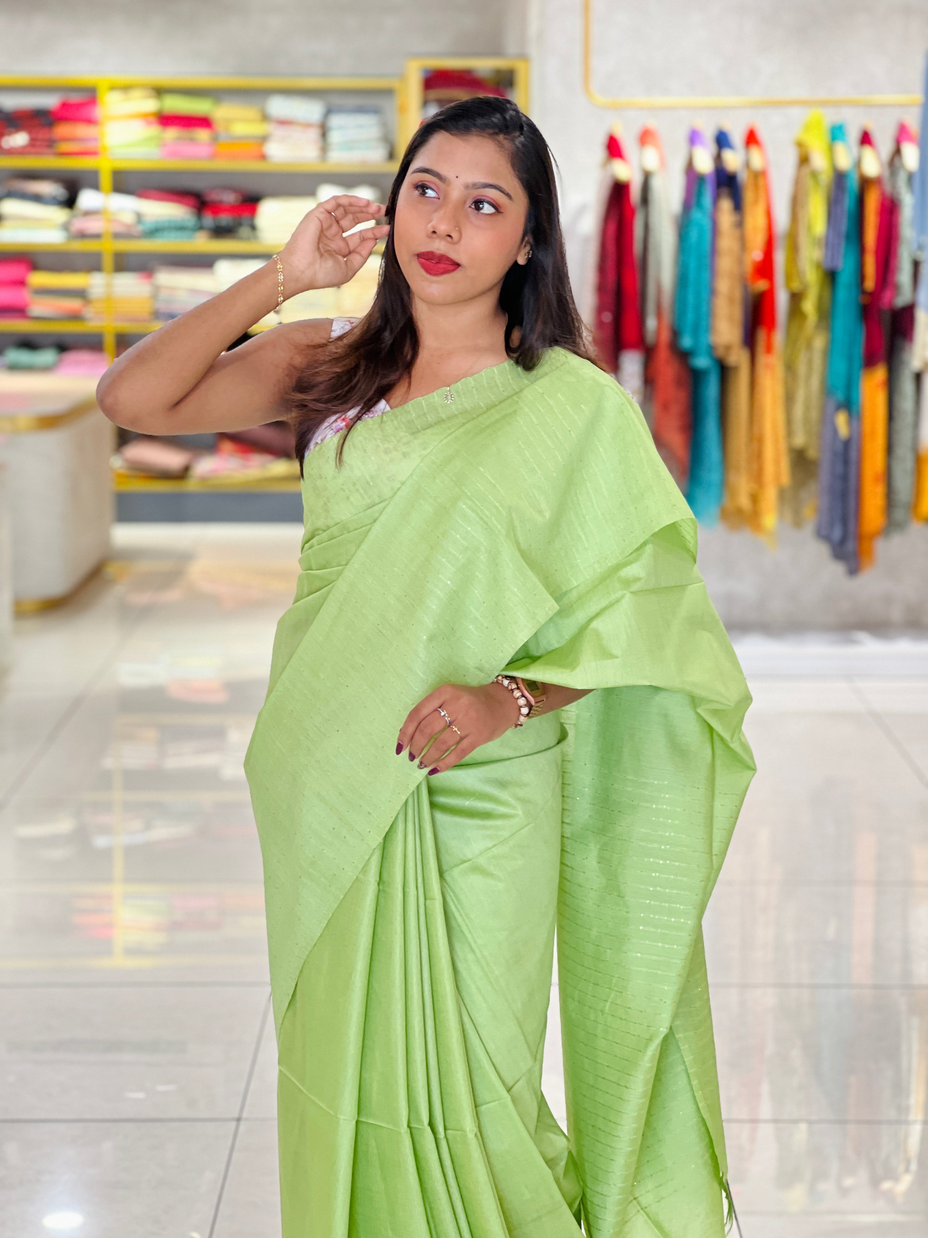 Kesiya With Sequins Detailed Bhagalpuri Linen Saree | PF1114