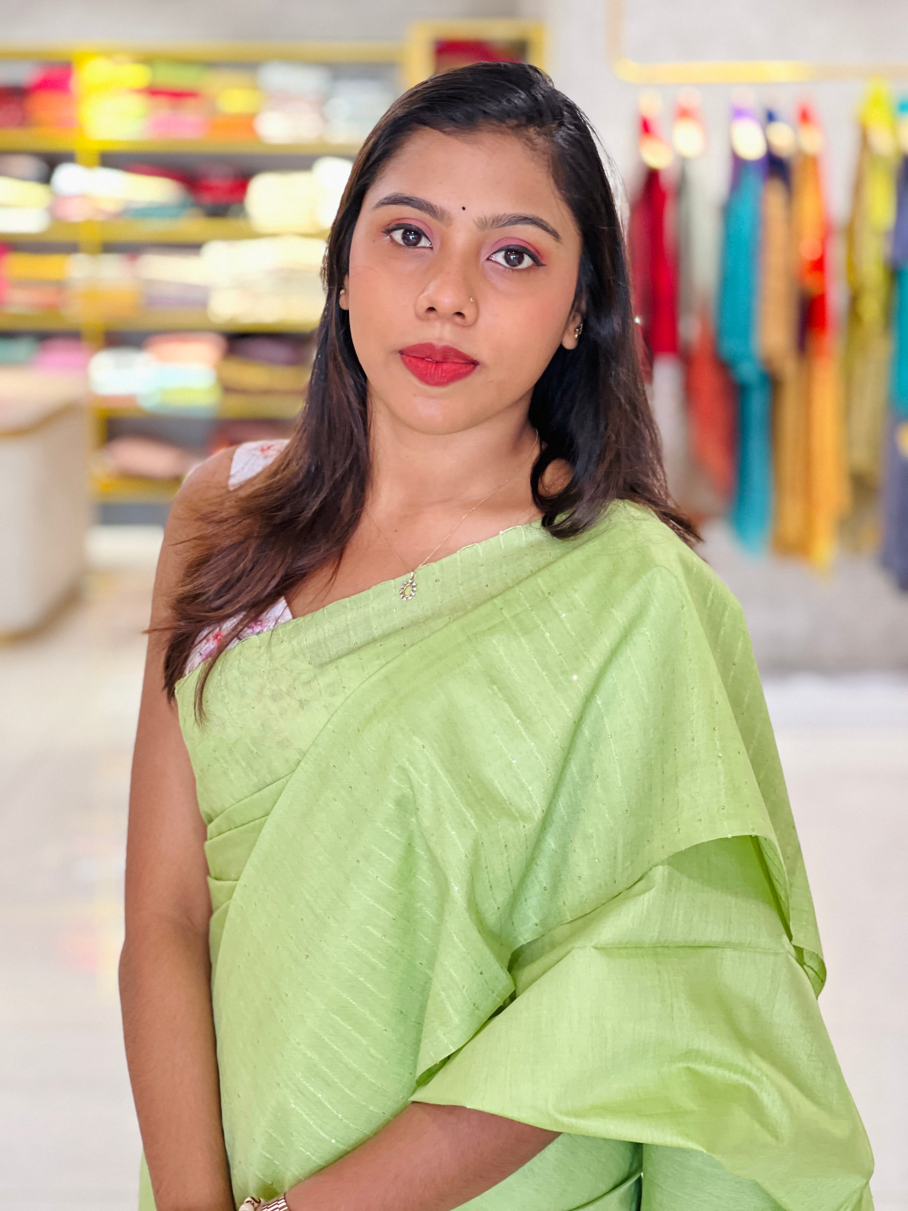 Kesiya With Sequins Detailed Bhagalpuri Linen Saree | PF1114