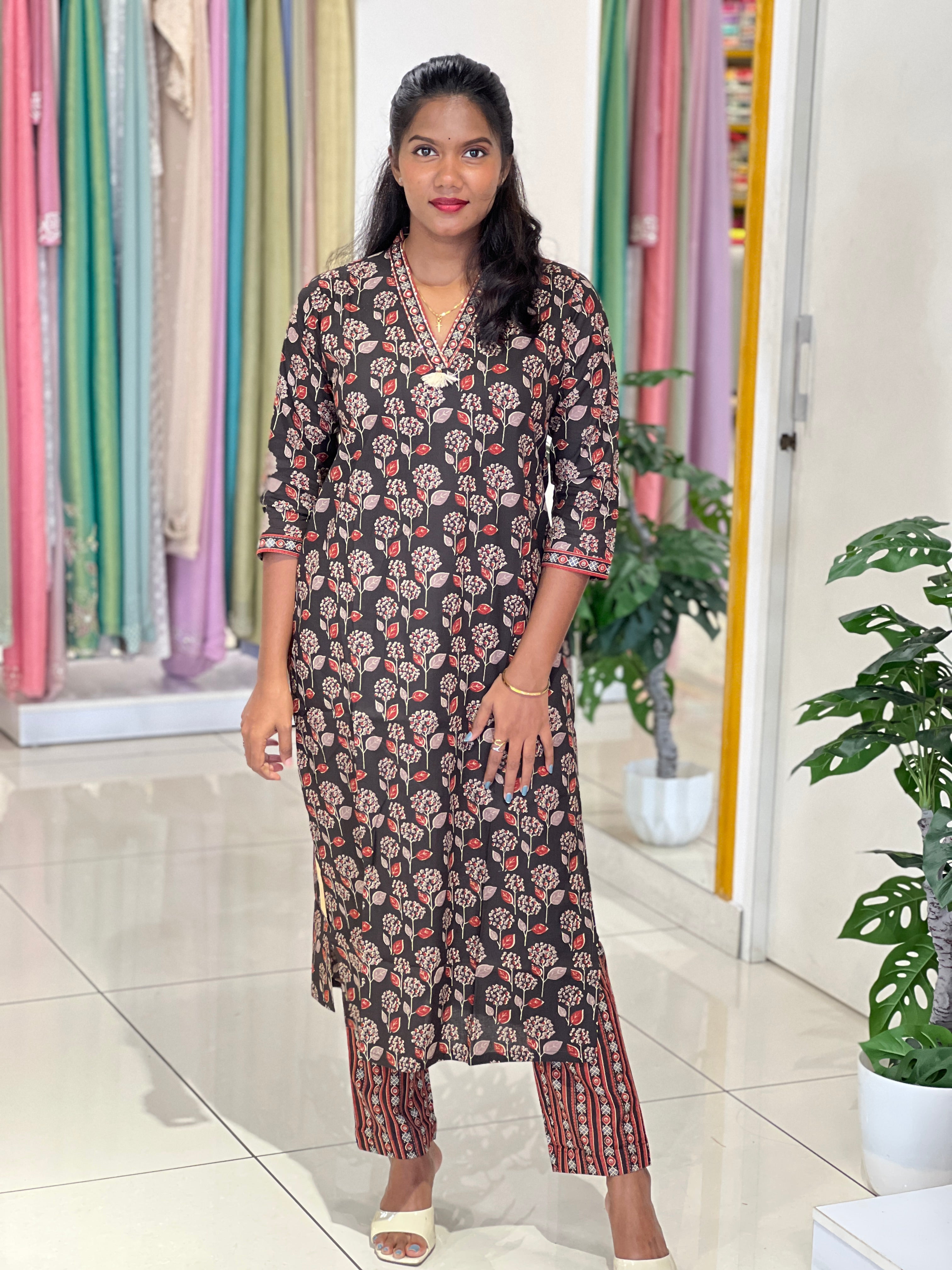 Floral Printed Pattern Cotton Kurta Set  | DVC145