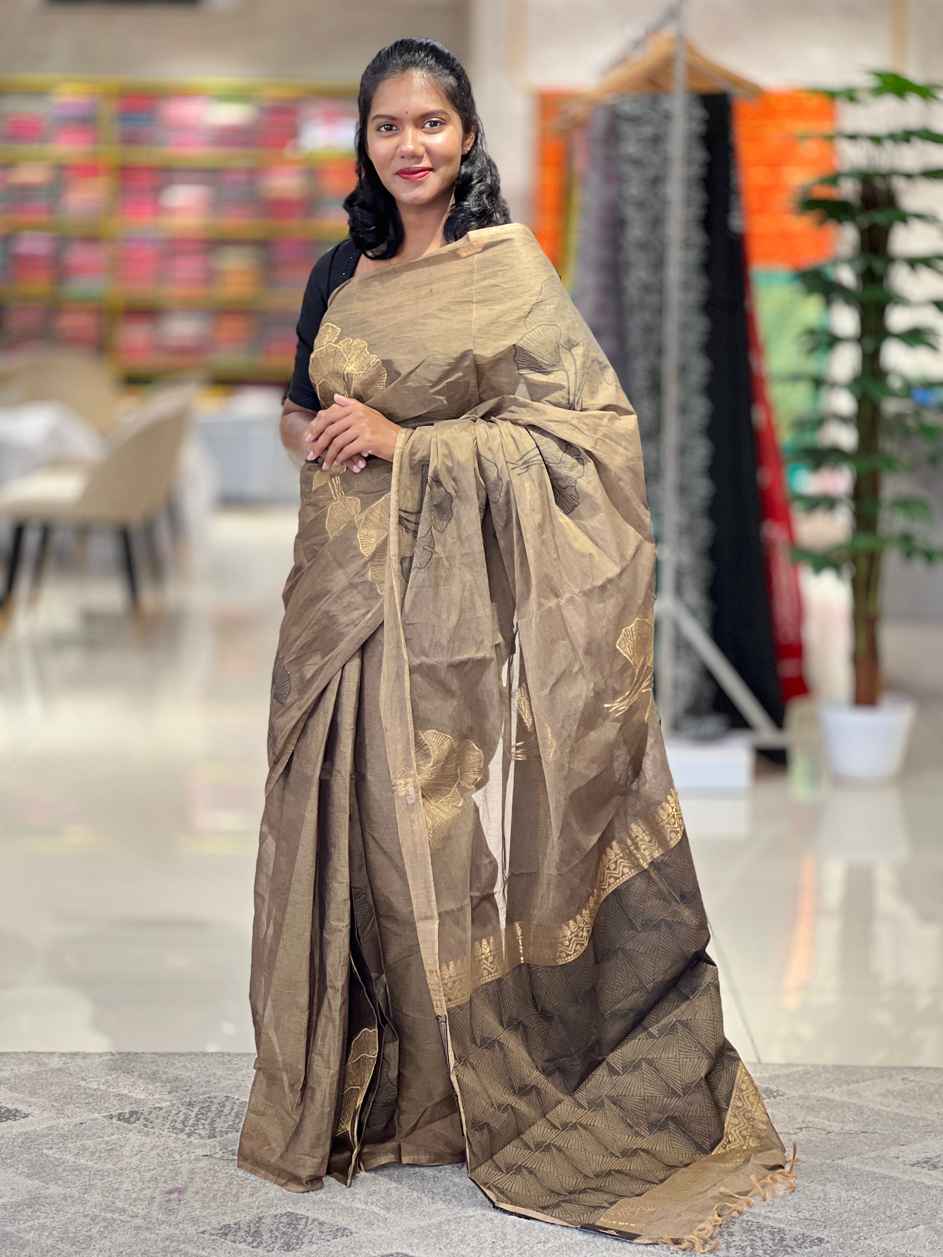 Floral Weaving Pattern Cotton Saree | UDF140