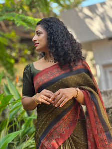Screen Print Design & Bandhini Pattern  Cotton Blended Saree | SHF151