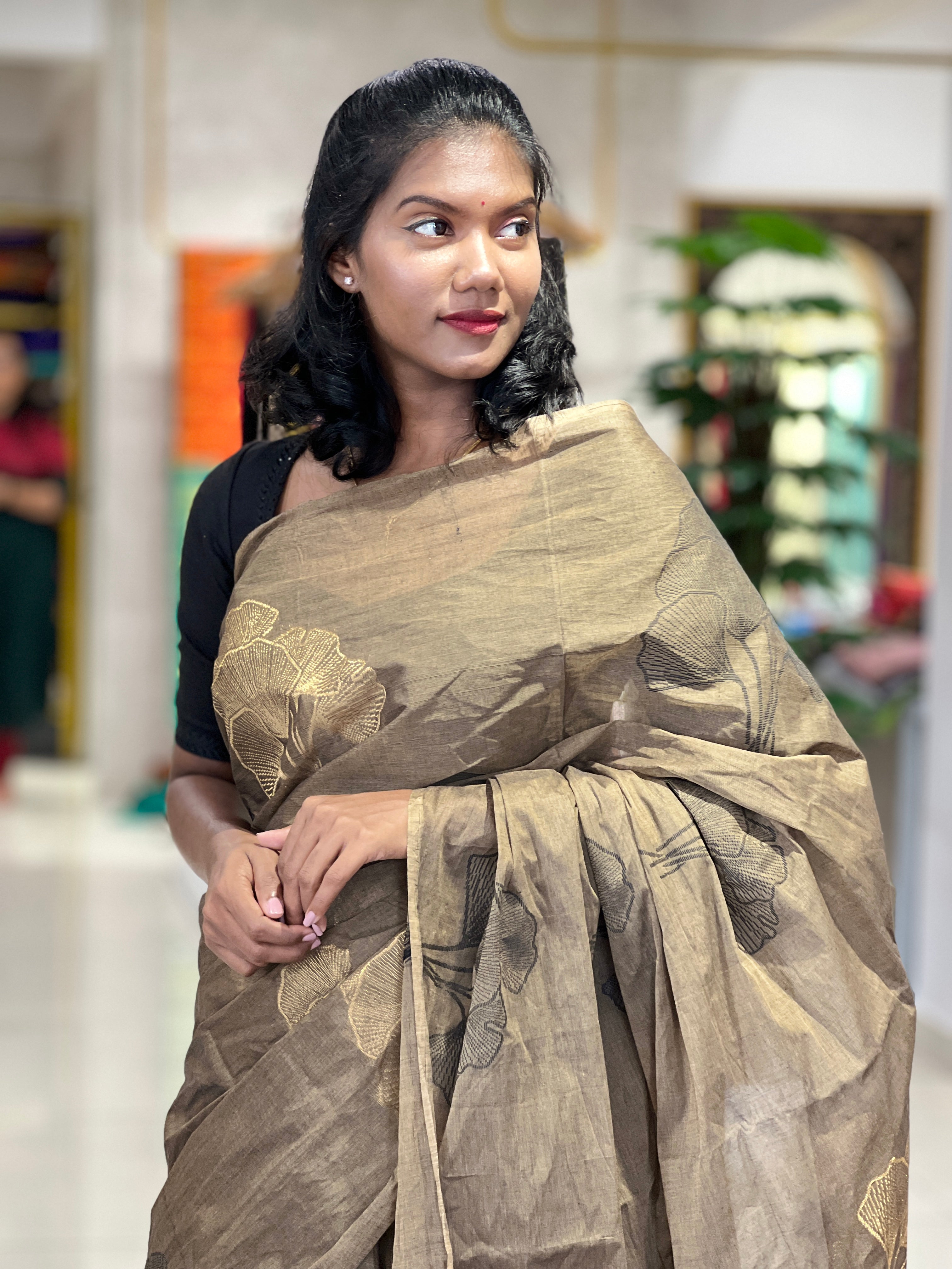 Floral Weaving Pattern Cotton Saree | UDF140