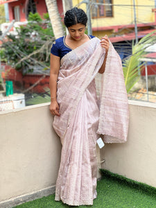 Geometrical Embroidery Pattern Desi Tussar Finish Saree | YNG161