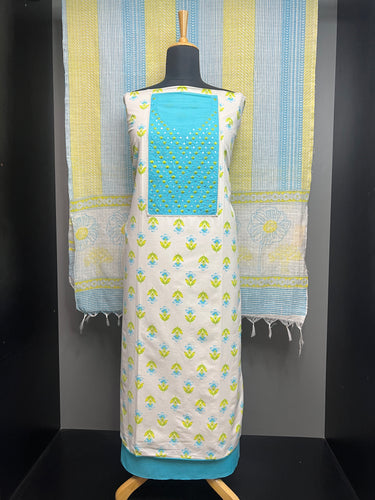 Block Print With Embroidery Detailed Cotton Salwar Set | SW2183
