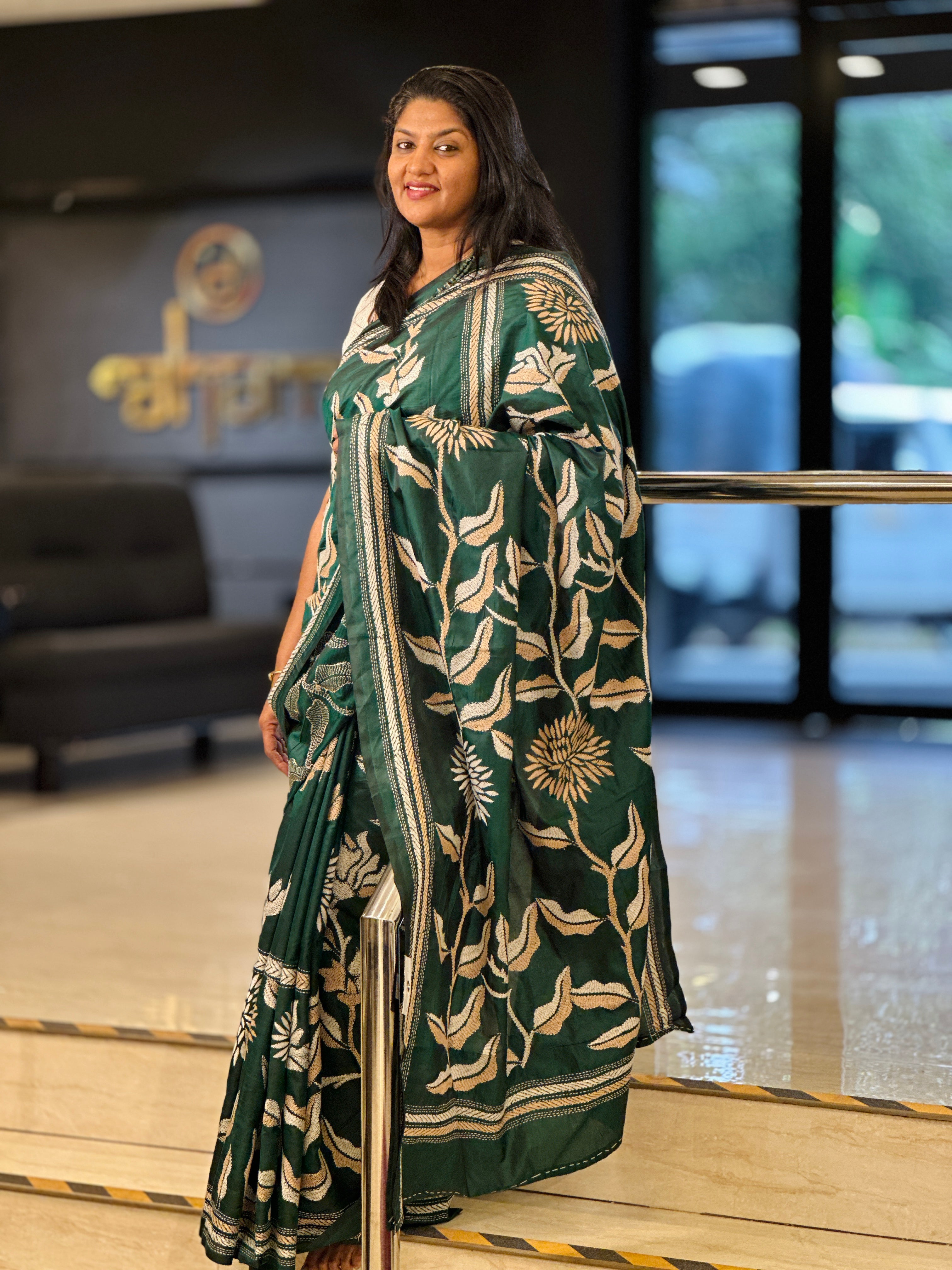 Kantha Embroidery Detailed Bangalore Silk Saree | AYD162