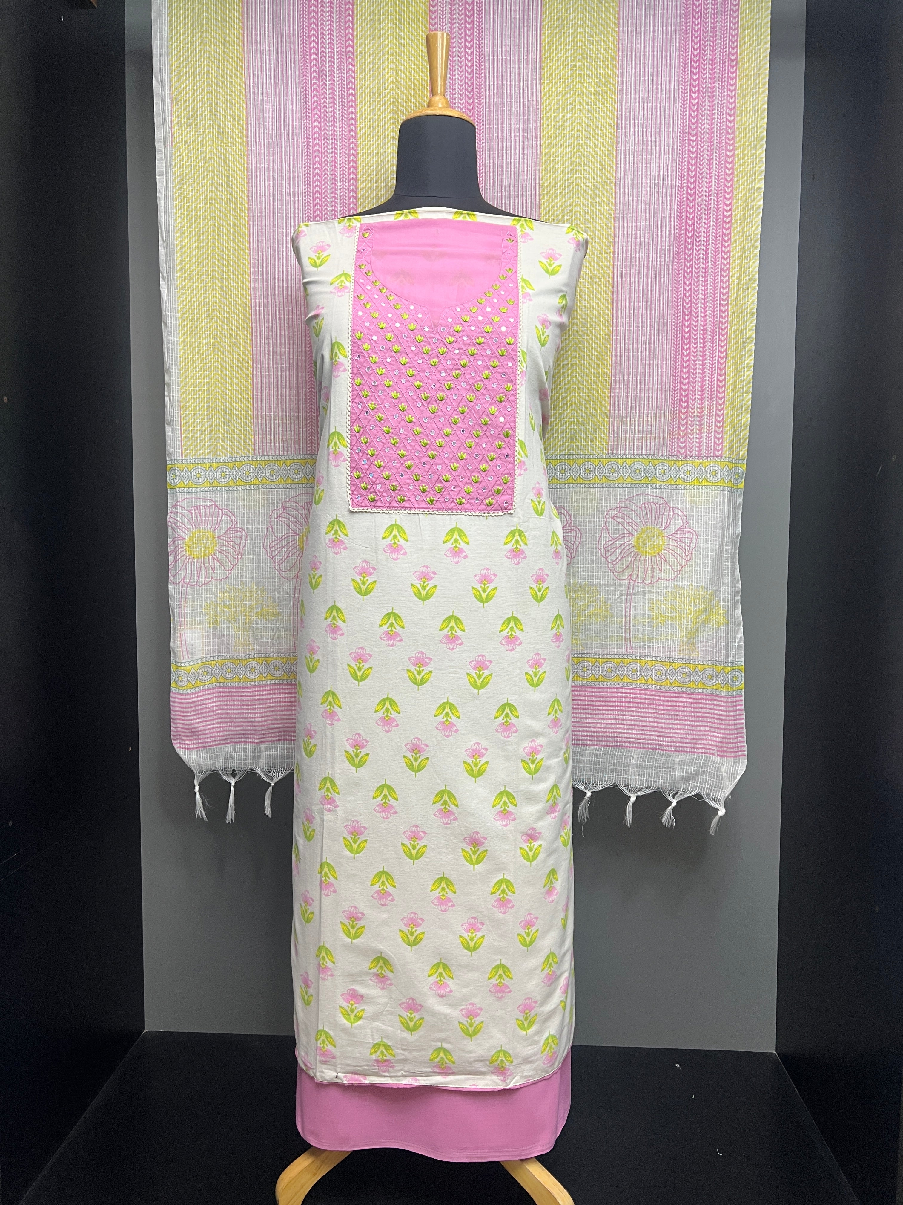 Block Print With Embroidery Detailed Cotton Salwar Set | SW2182
