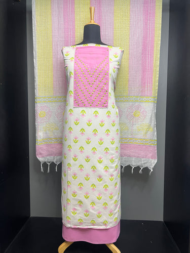 Block Print With Embroidery Detailed Cotton Salwar Set | SW2182
