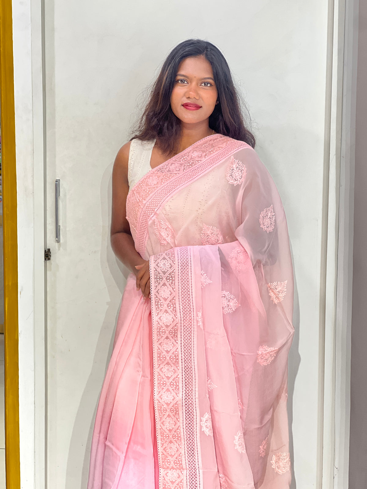 Lucknowi Embroidered Organza Saree | MM714