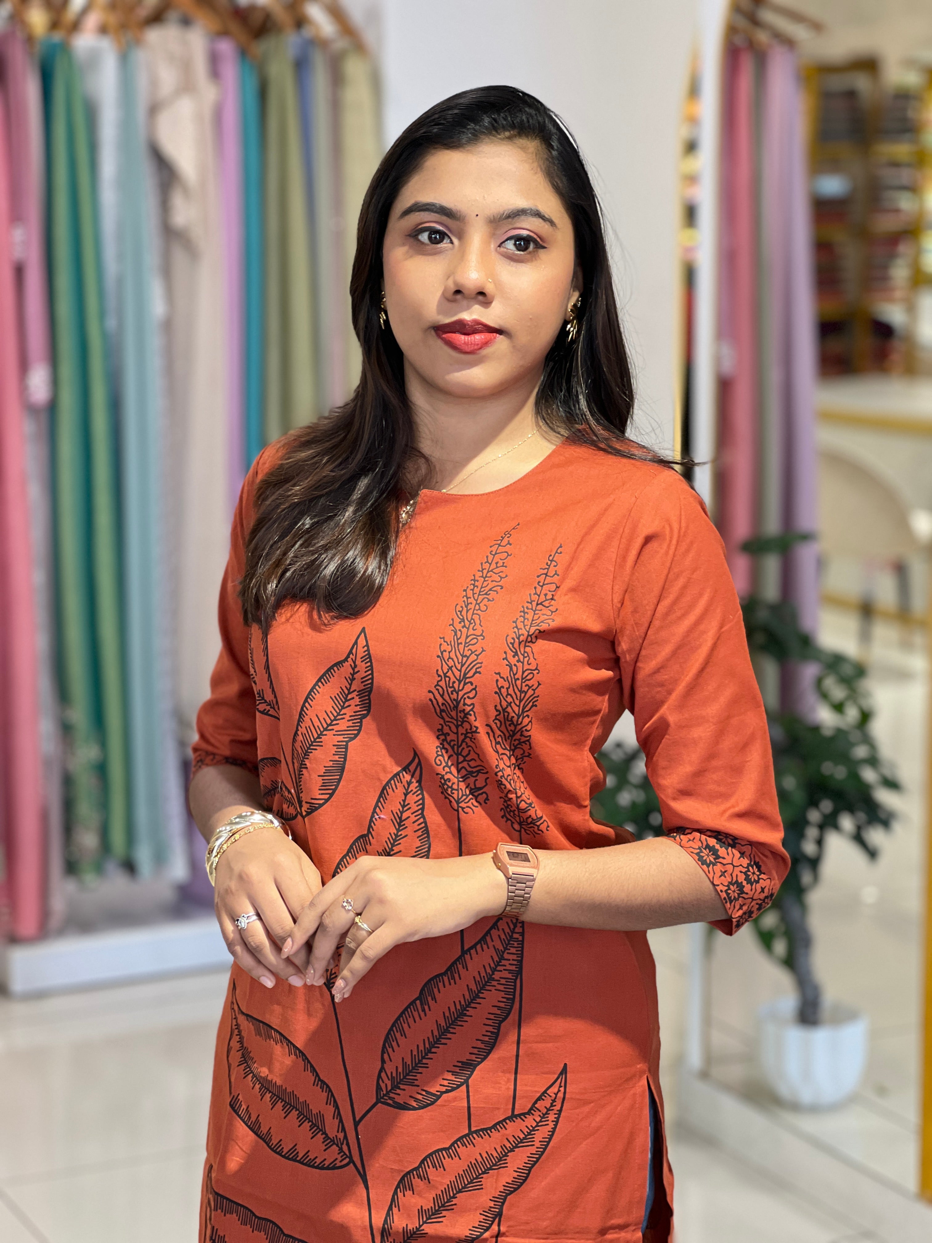 Leaf Print Cotton Kurta |DVC135