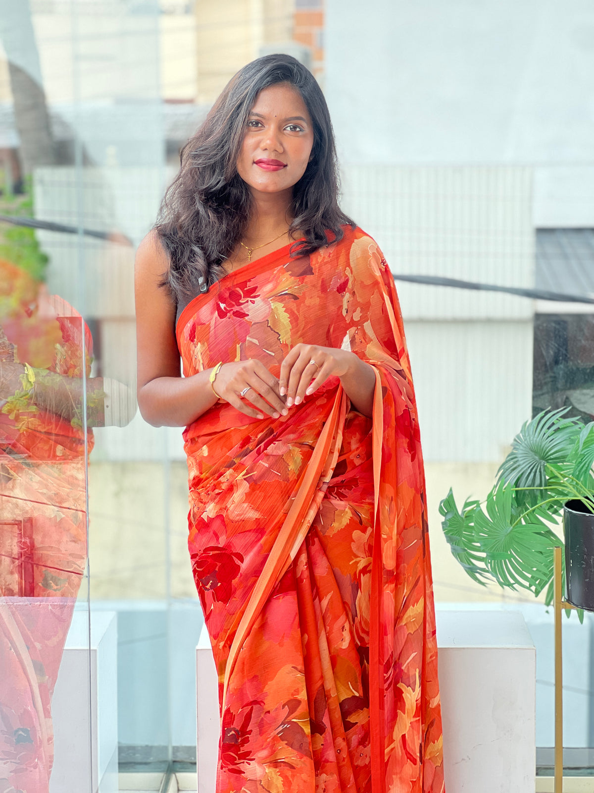 Floral Printed Pattern Chiffon Saree |  SSN563