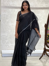 Silver Zari Border Linen Saree | DLS311