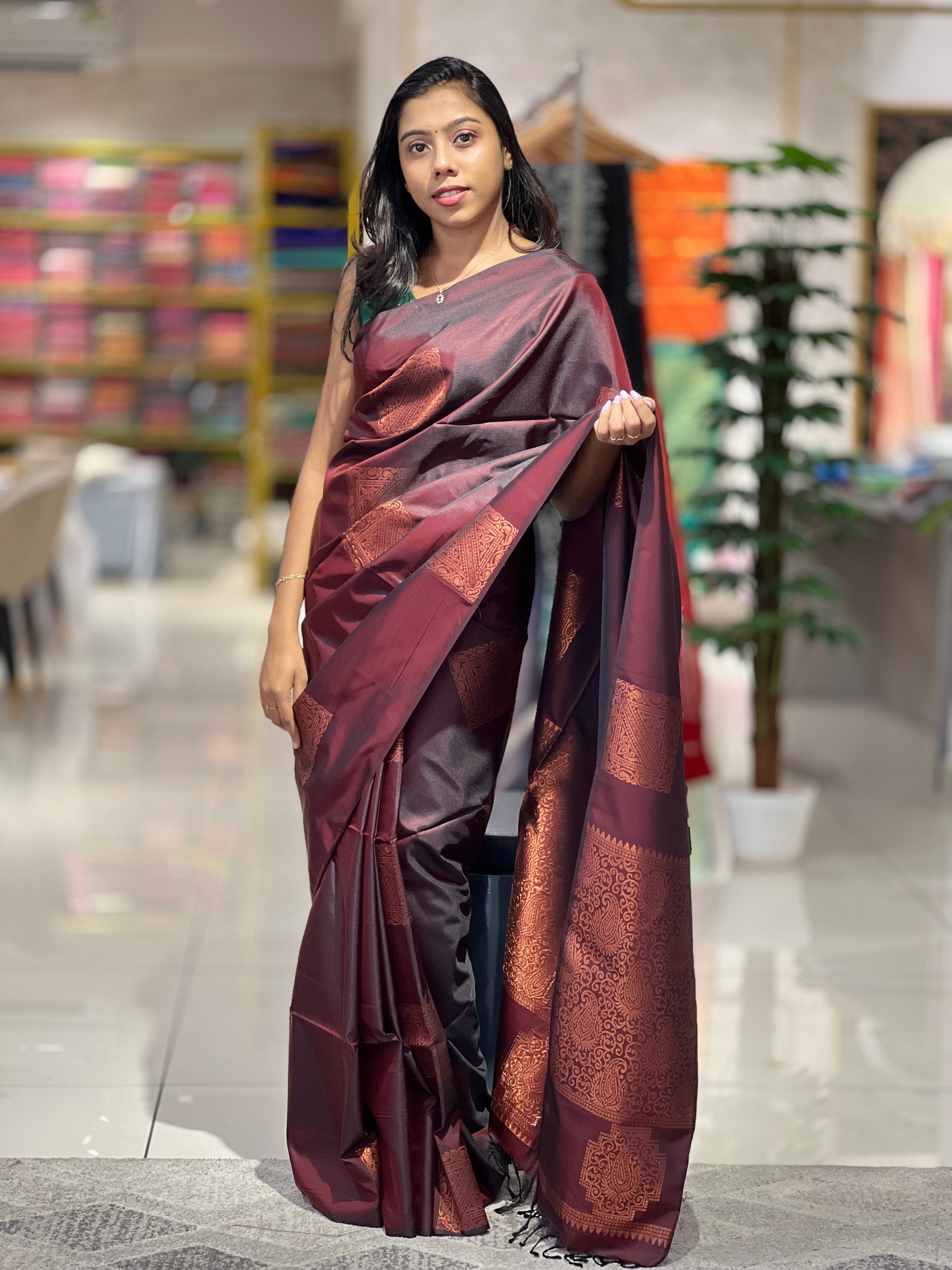Copper Zari Woven Kora Silk Finish Saree |  PRS102