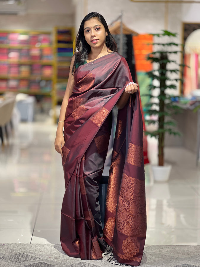 Copper Zari Woven Kora Silk Finish Saree |  PRS102