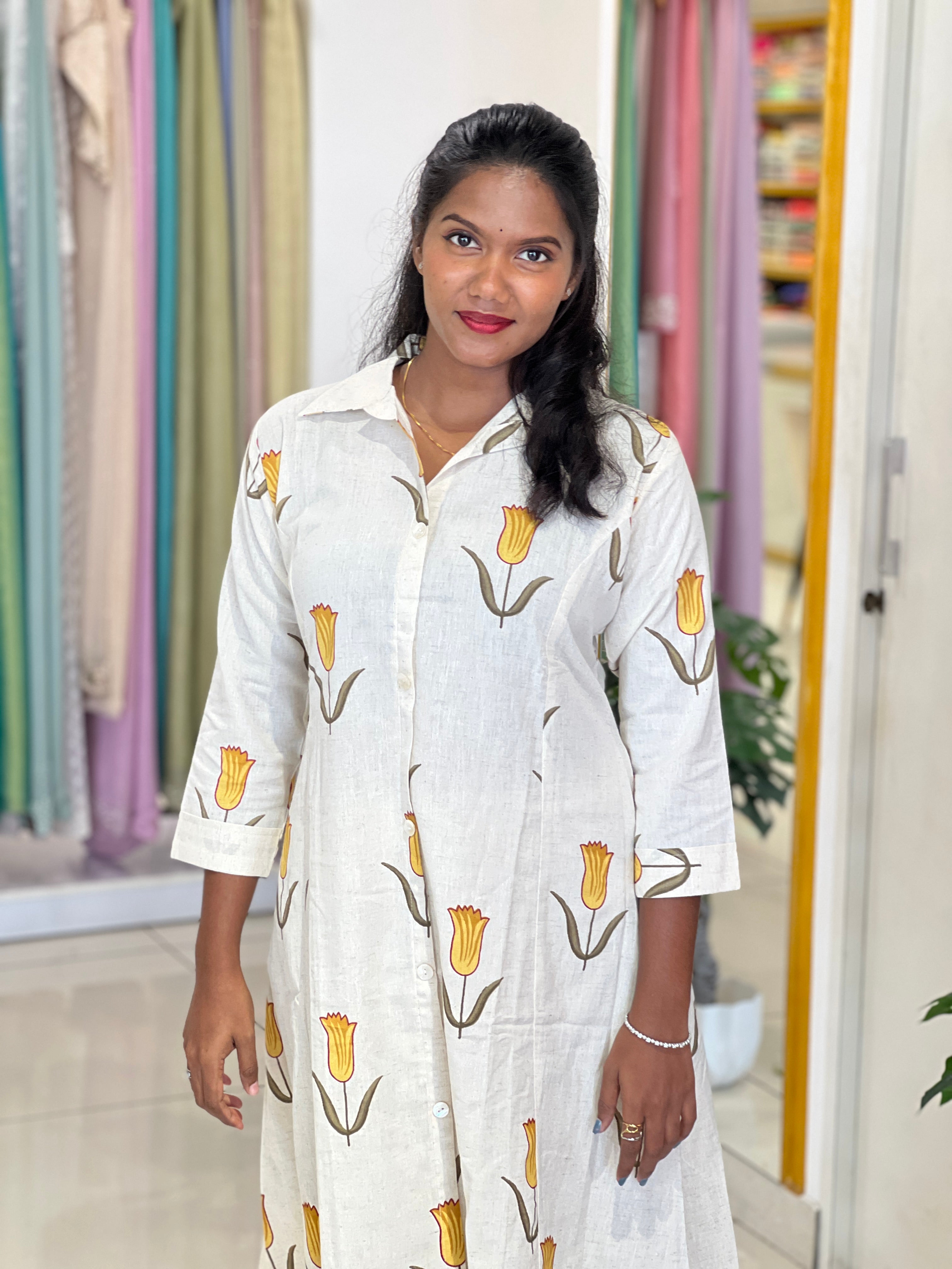 Floral Painted Kora Cotton Kurta Set |DVC124
