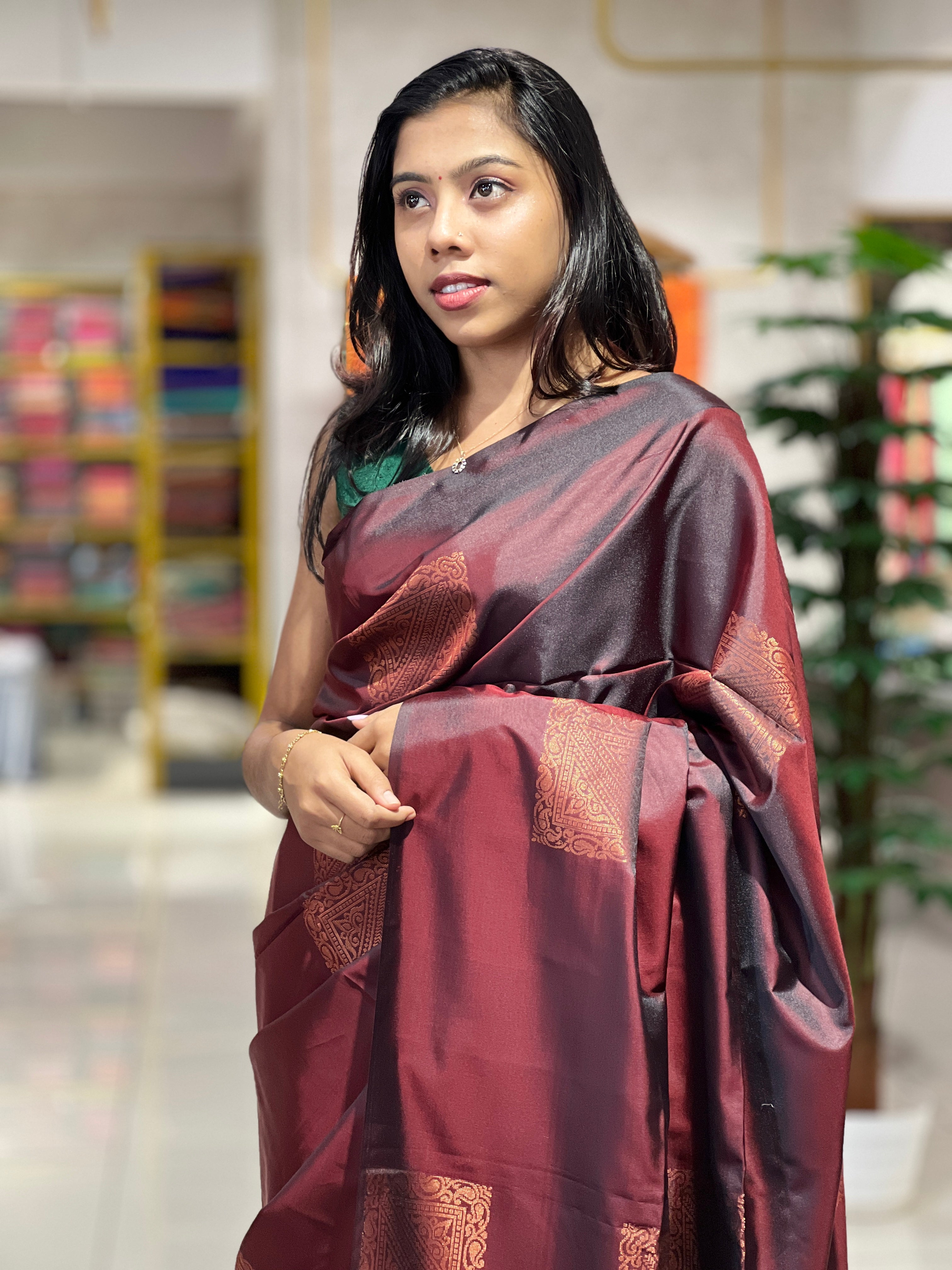 Copper Zari Woven Kora Silk Finish Saree |  PRS102