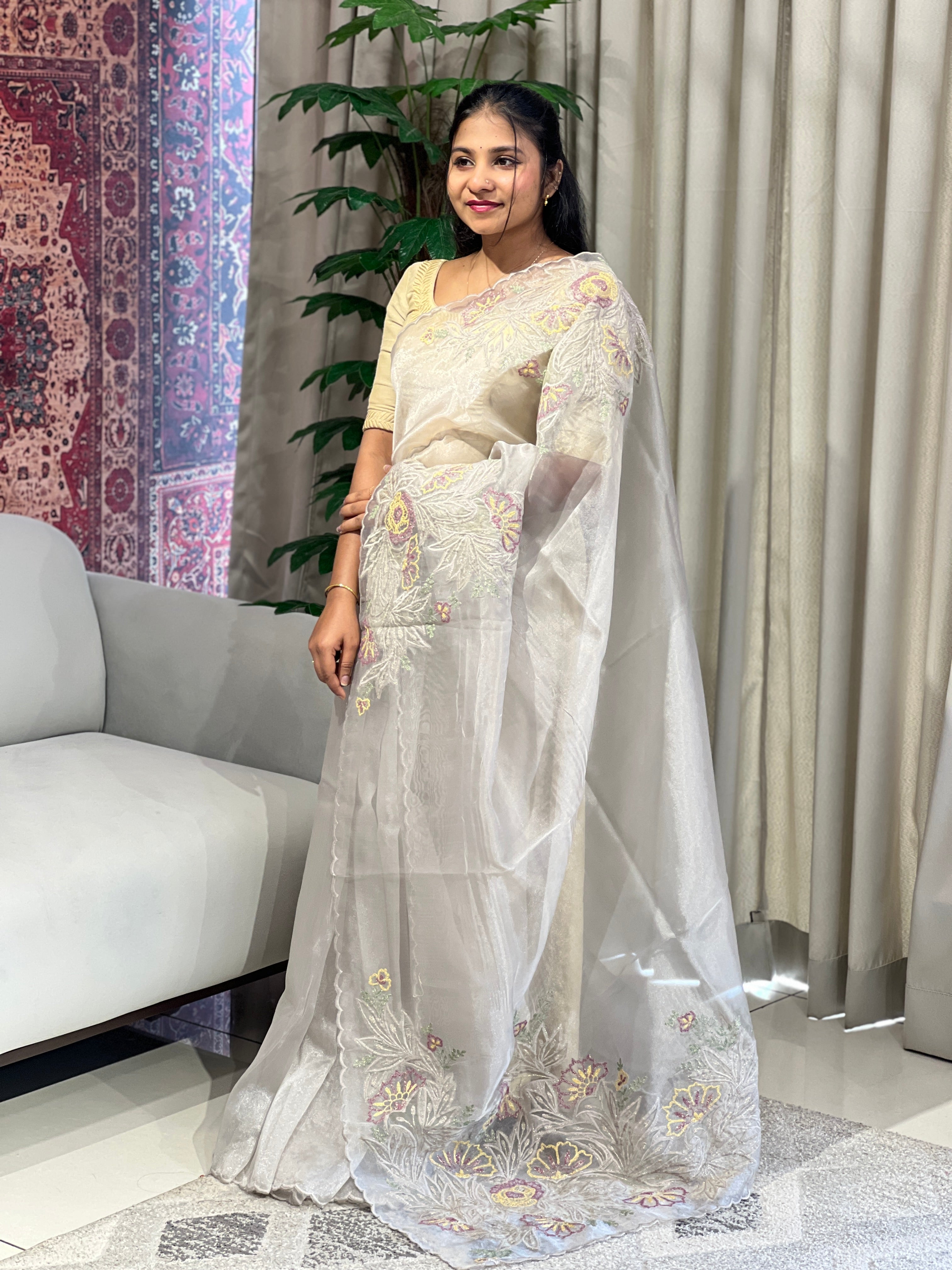 Applique Detailed Shimmer Organza Saree | BLD1582