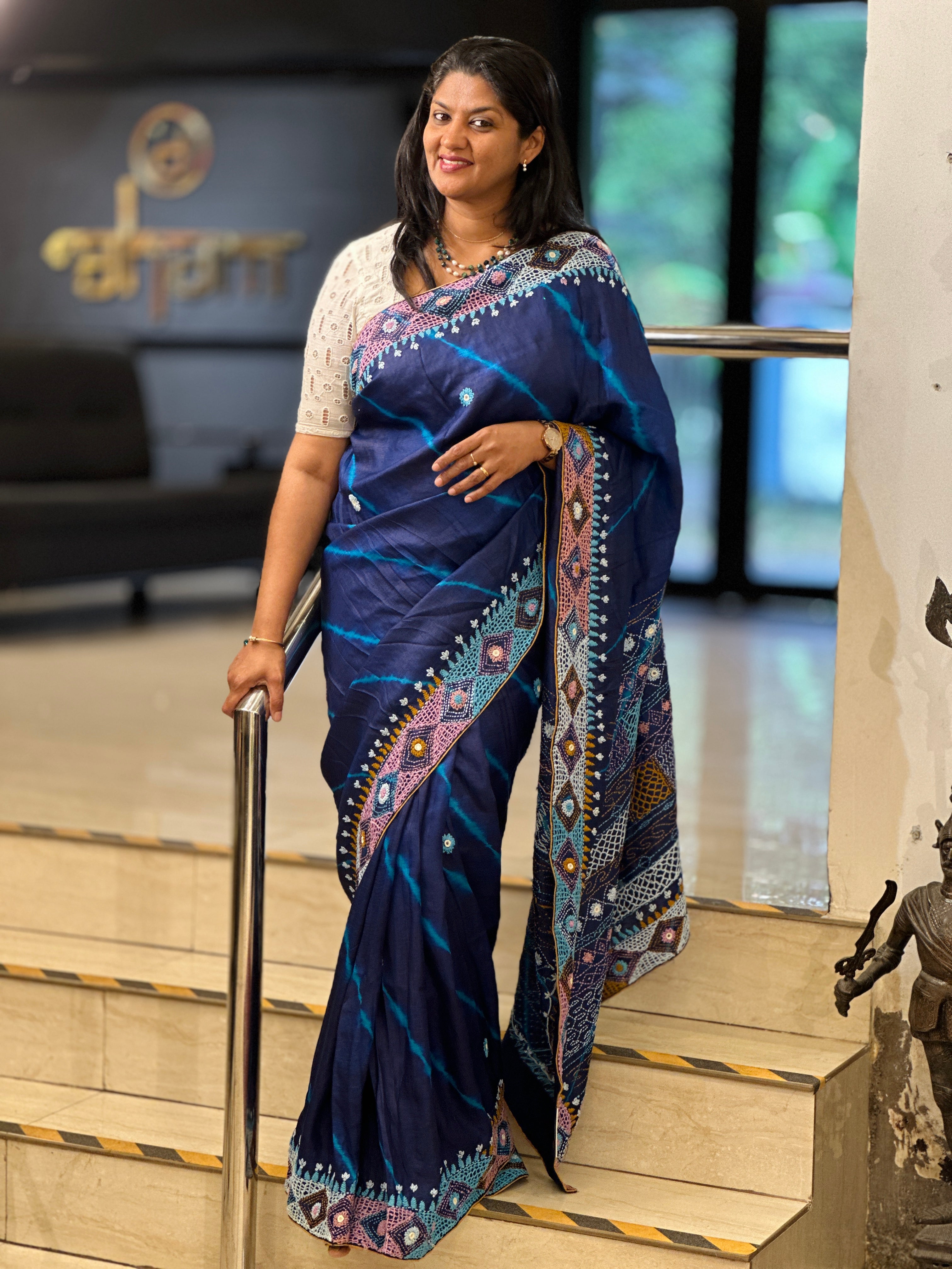 Traditional Hand Work & Shibori Detailed Tussar Saree | AYD157