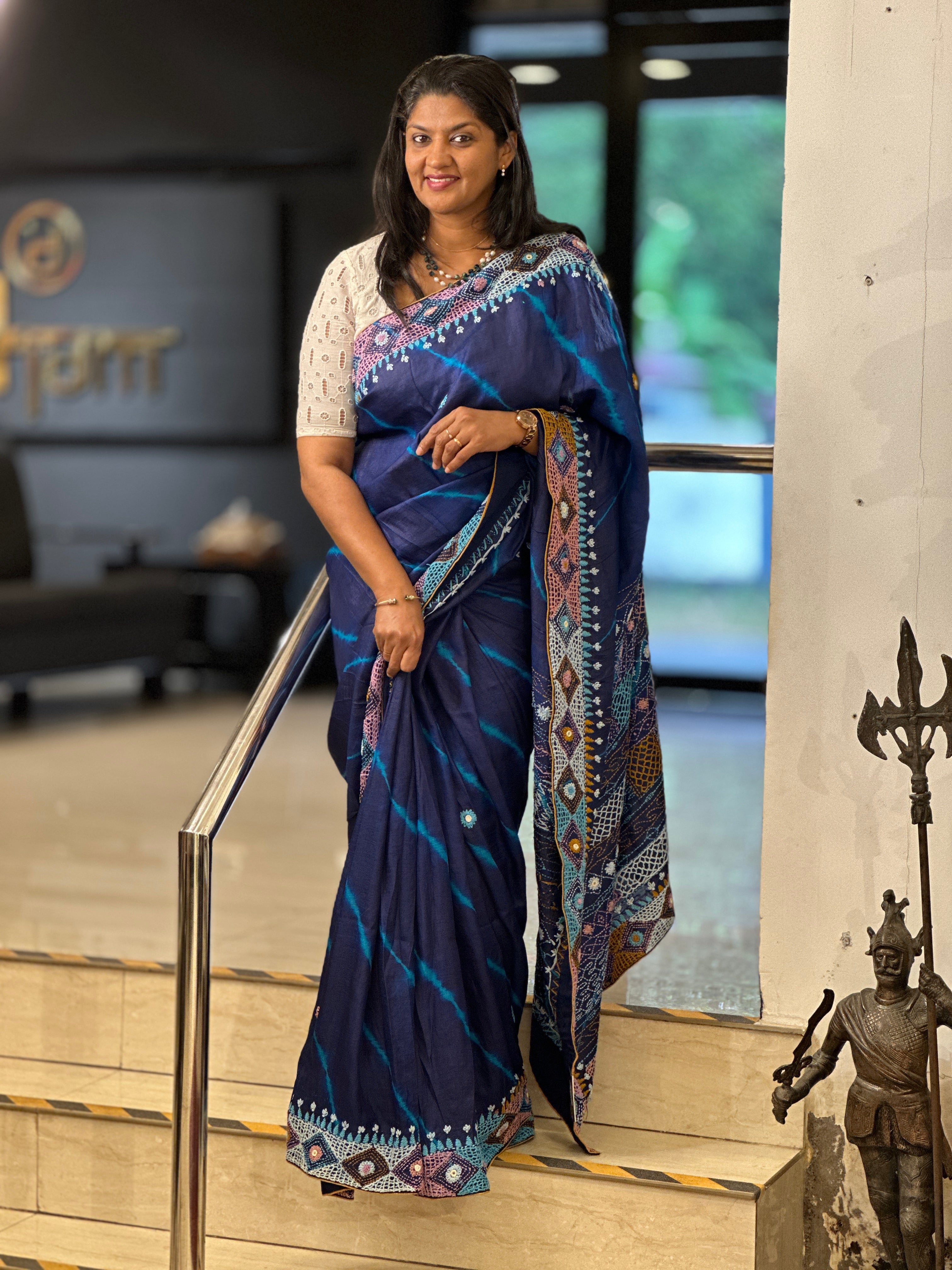 Traditional Hand Work & Shibori Detailed Tussar Saree | AYD157