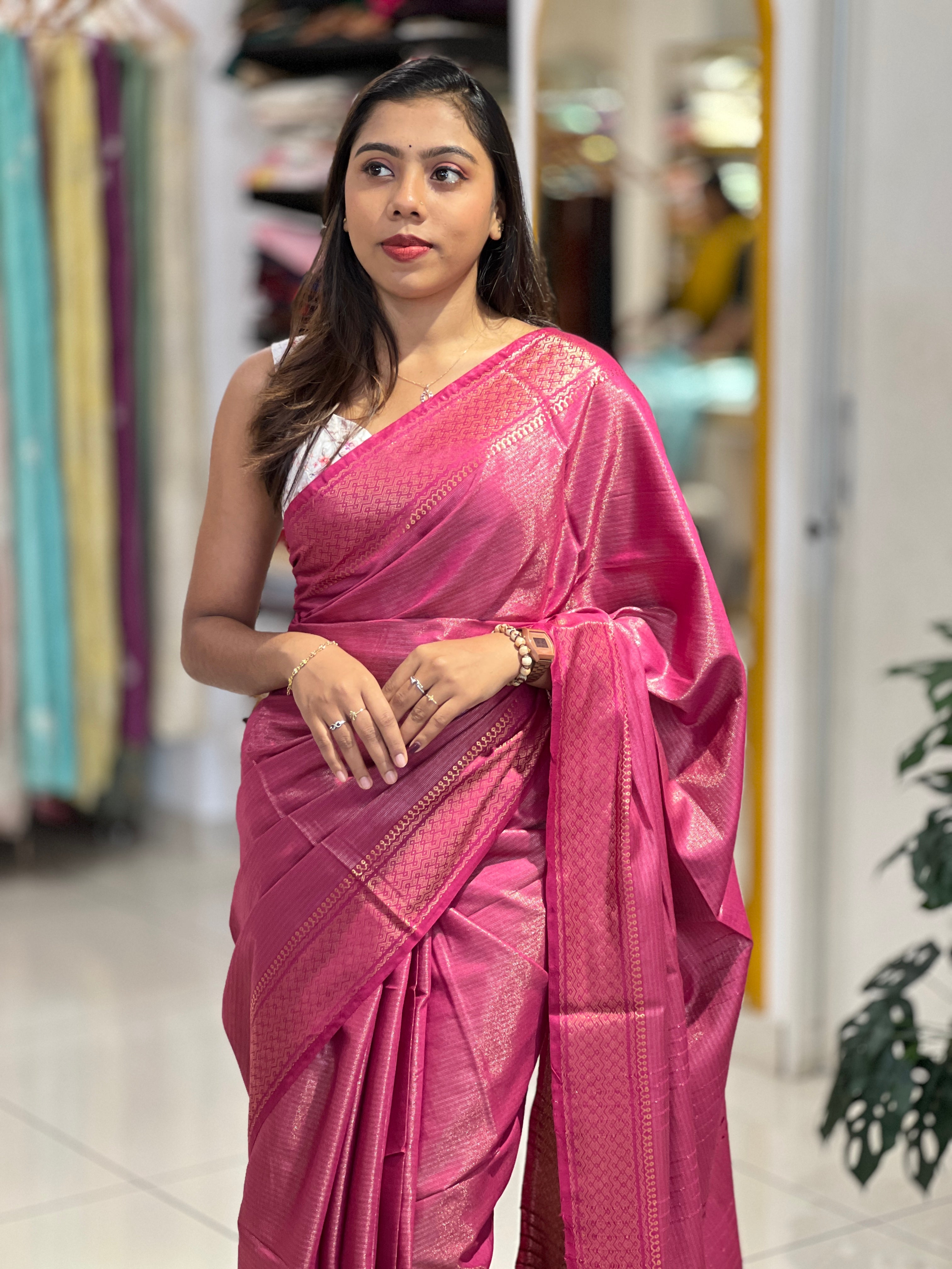 Zari Woven Stripe Patterned Tissue Semi Silk Saree | PF1091