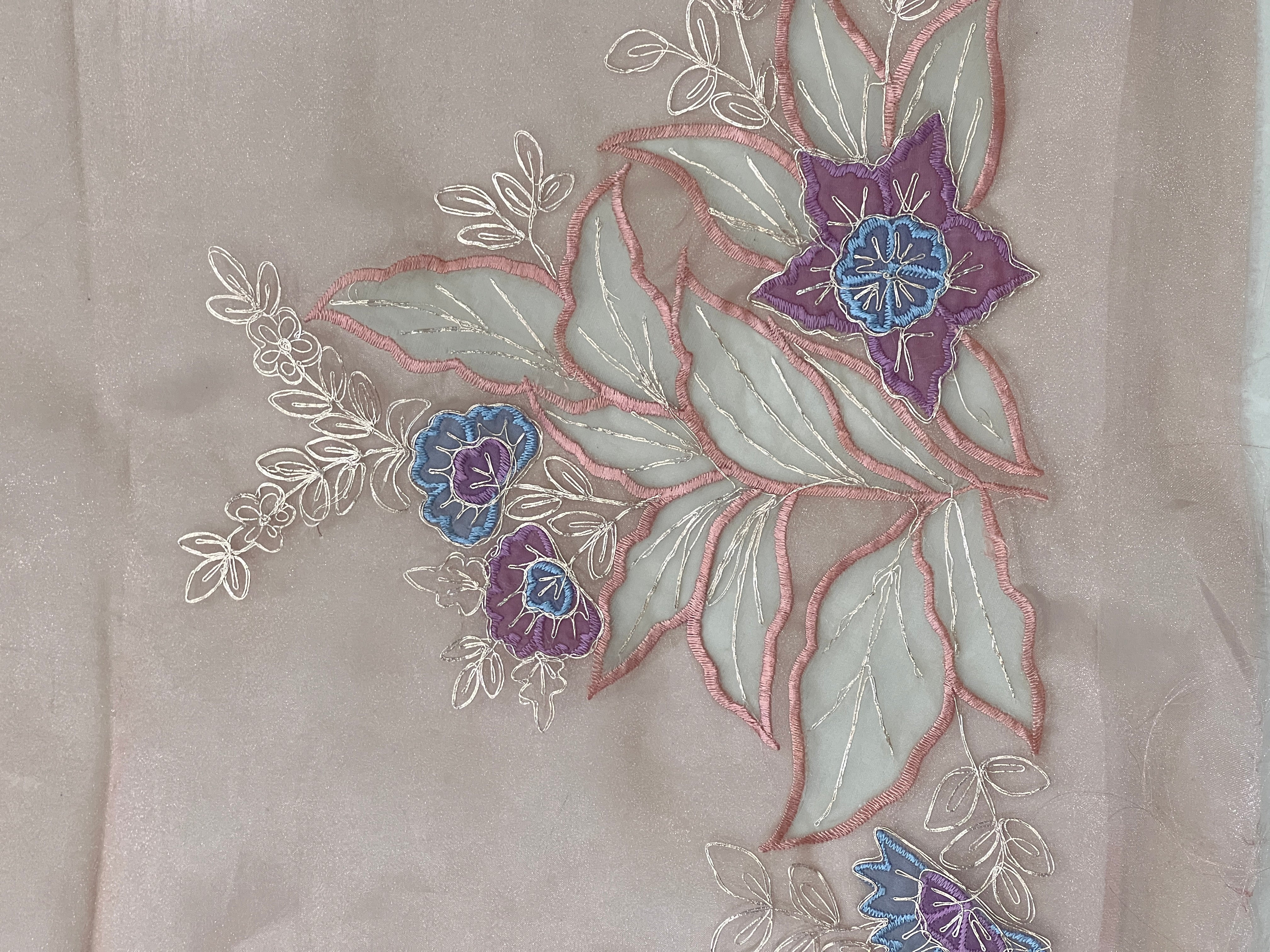 Multi-Colour Floral Applique Detailed Shimmer Organza Saree | BLD1591