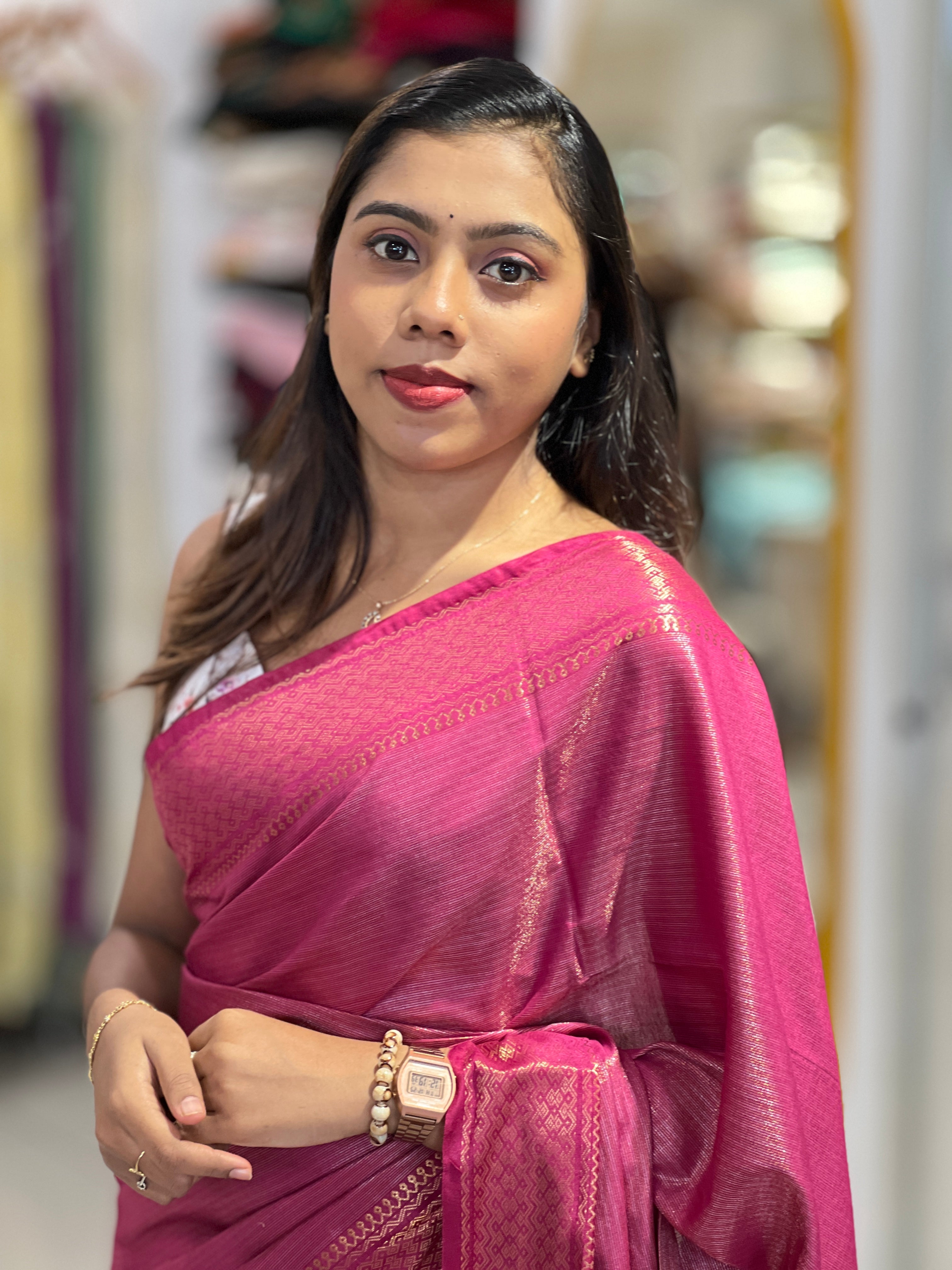 Zari Woven Stripe Patterned Tissue Semi Silk Saree | PF1091