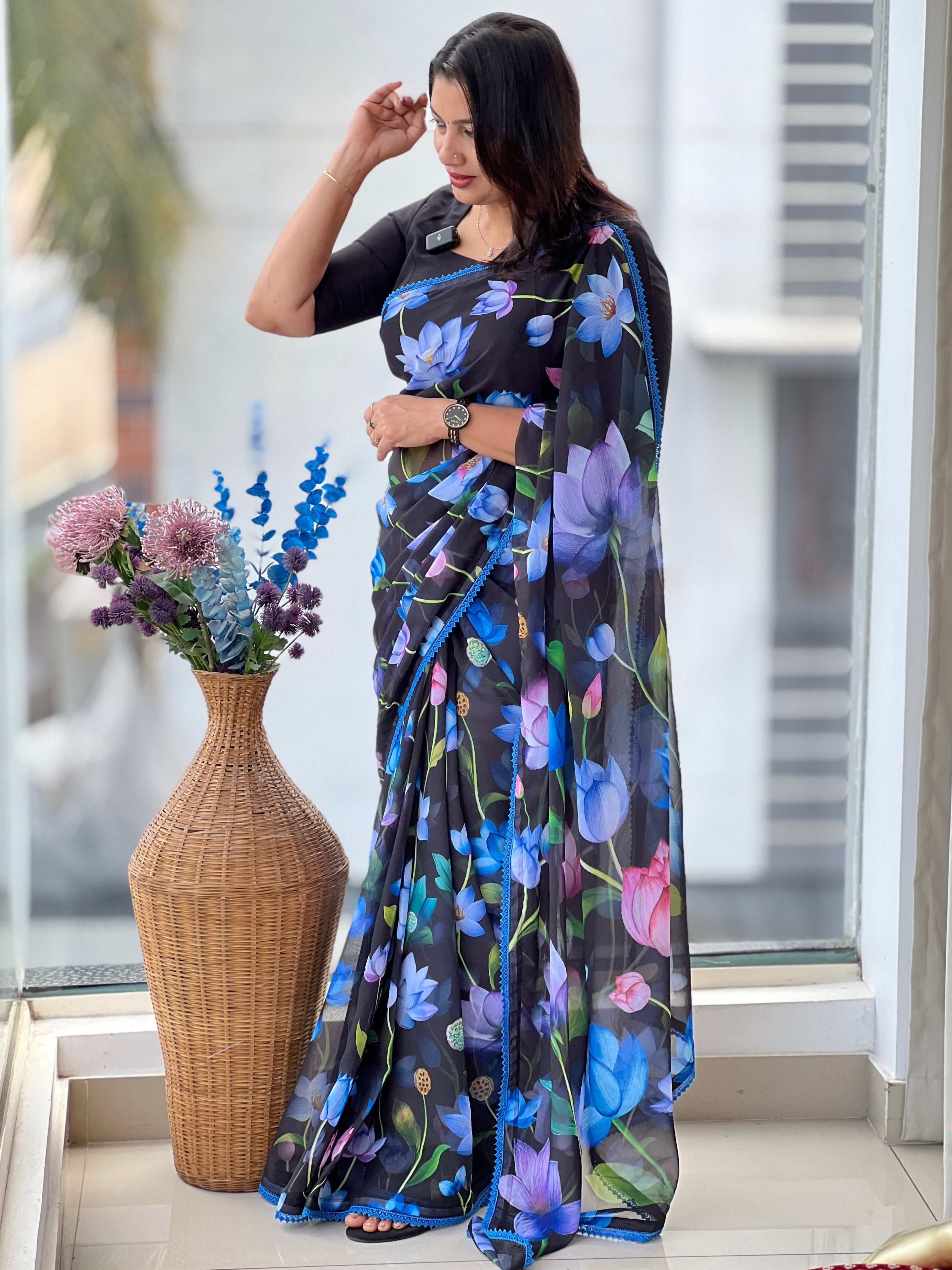 Floral Digital Printed Georgette Saree  | HT216