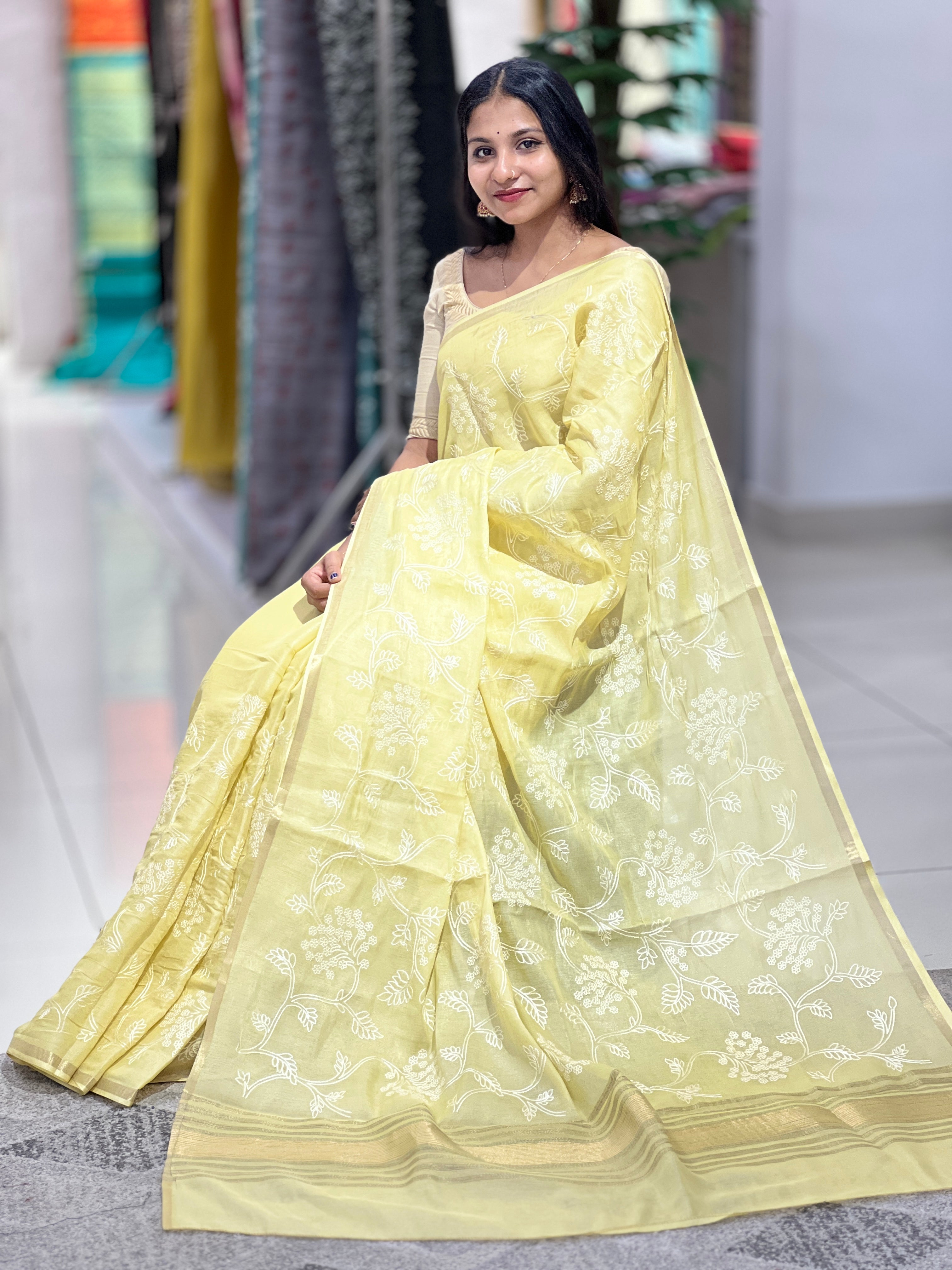 Floral Embroidered Chanderi Finish Saree | SUN219