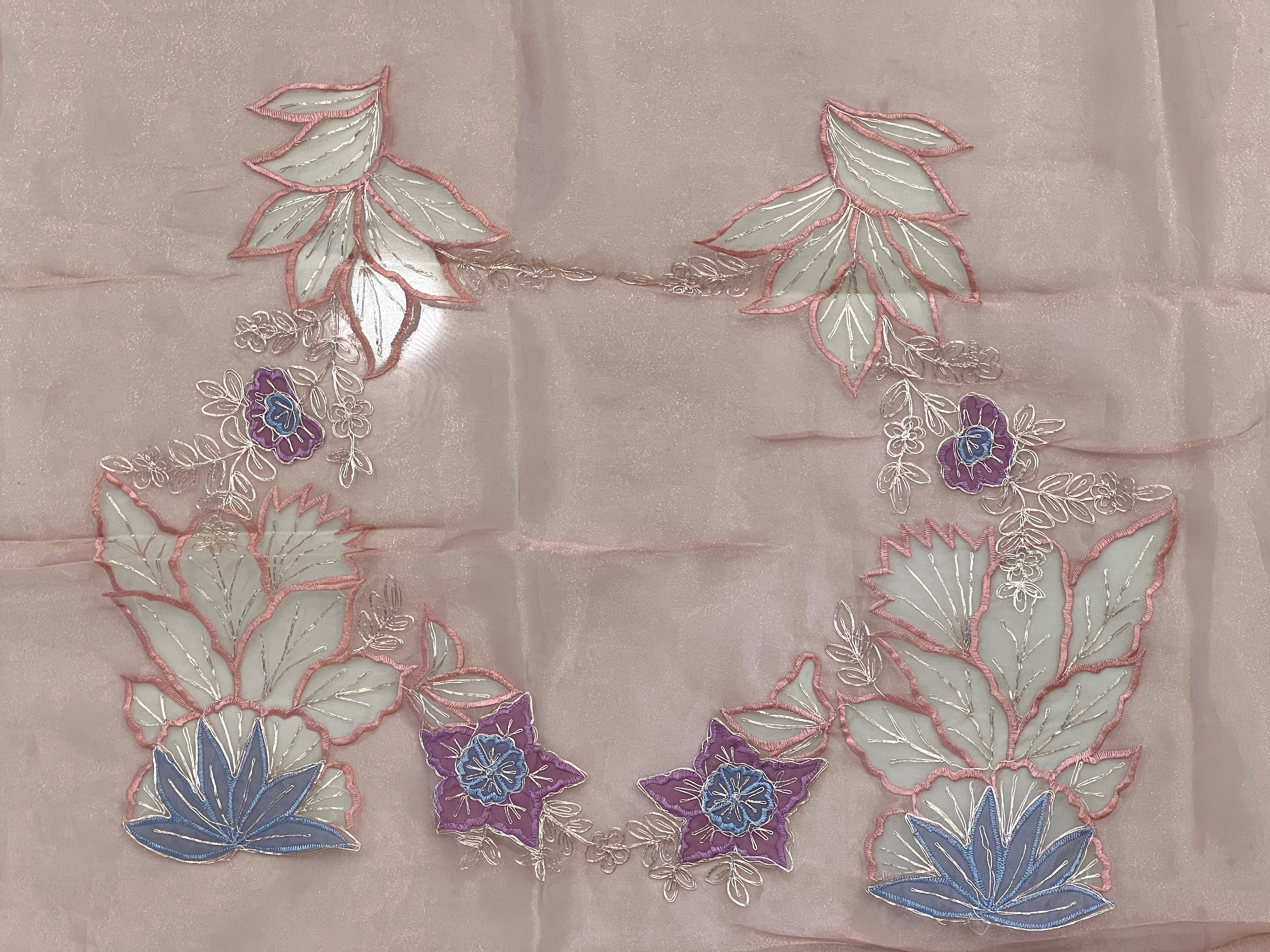 Multi-Colour Floral Applique Detailed Shimmer Organza Saree | BLD1591