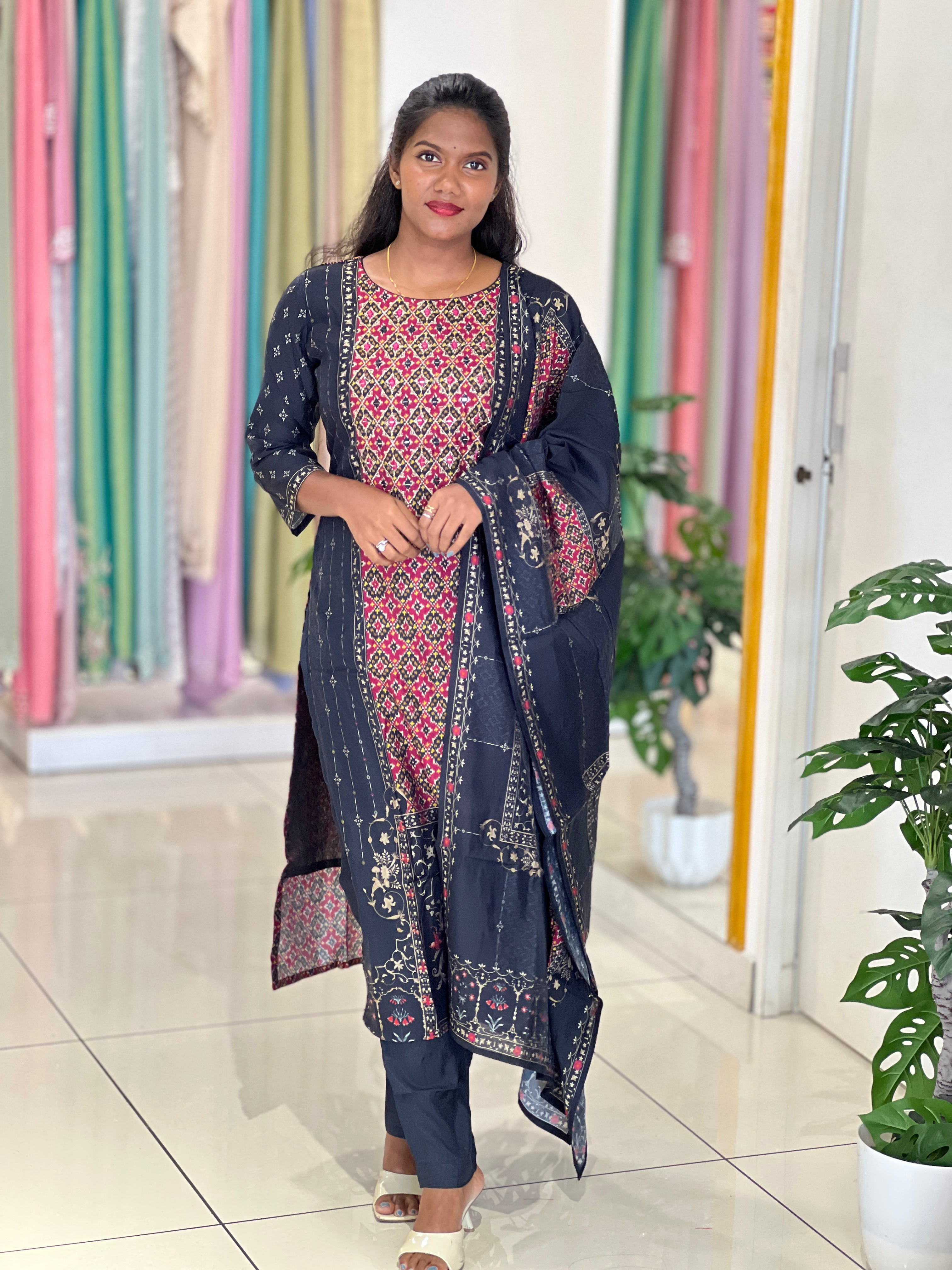 Digital printed Semi Silk Kurta Set | DVC129