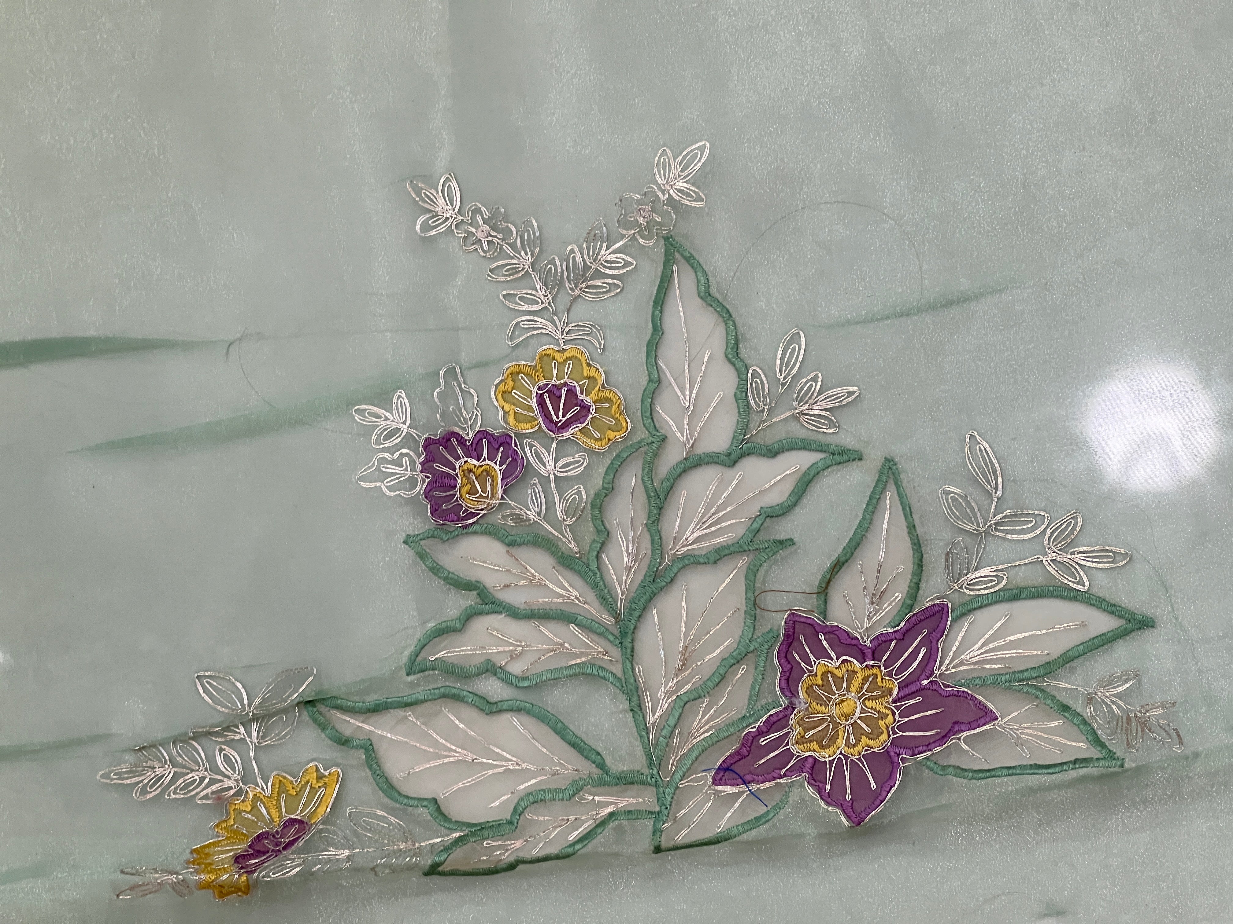 Multi-Colour Floral Applique Detailed Shimmer Organza Saree | BLD1587