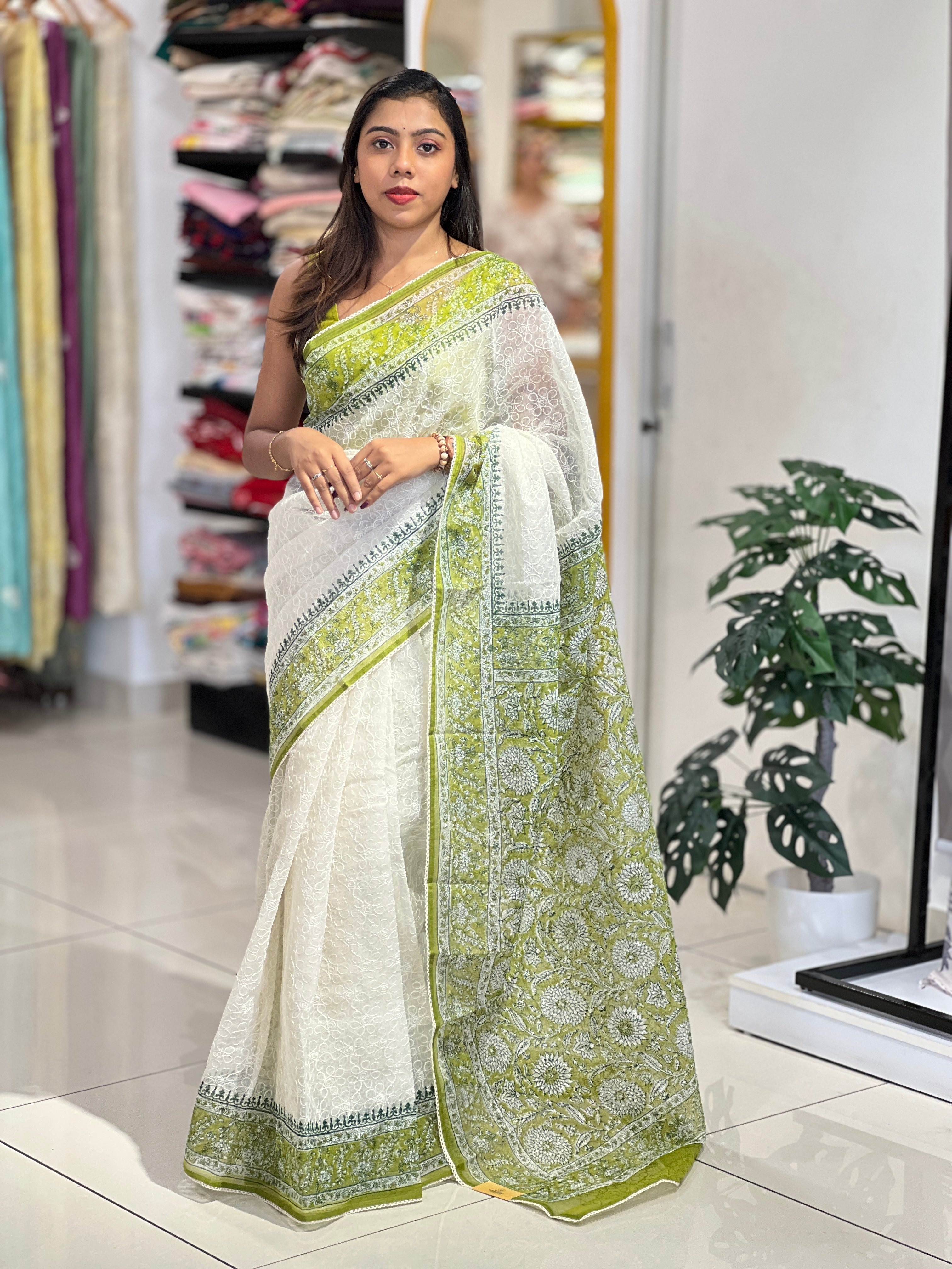 Floral Embroidery Tepchi Kota Saree | PF1186