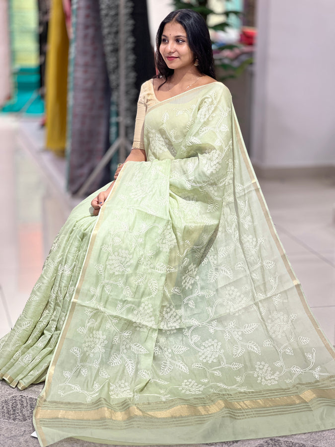Floral Embroidered Chanderi Finish Saree | SUN218