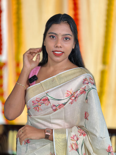 Floral Digital Print Detailed Tissue Saree | GAT404