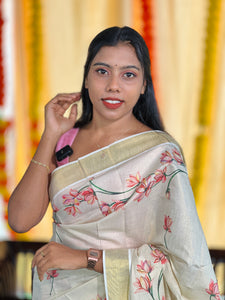 Floral Digital Print Detailed Tissue Saree | GAT404