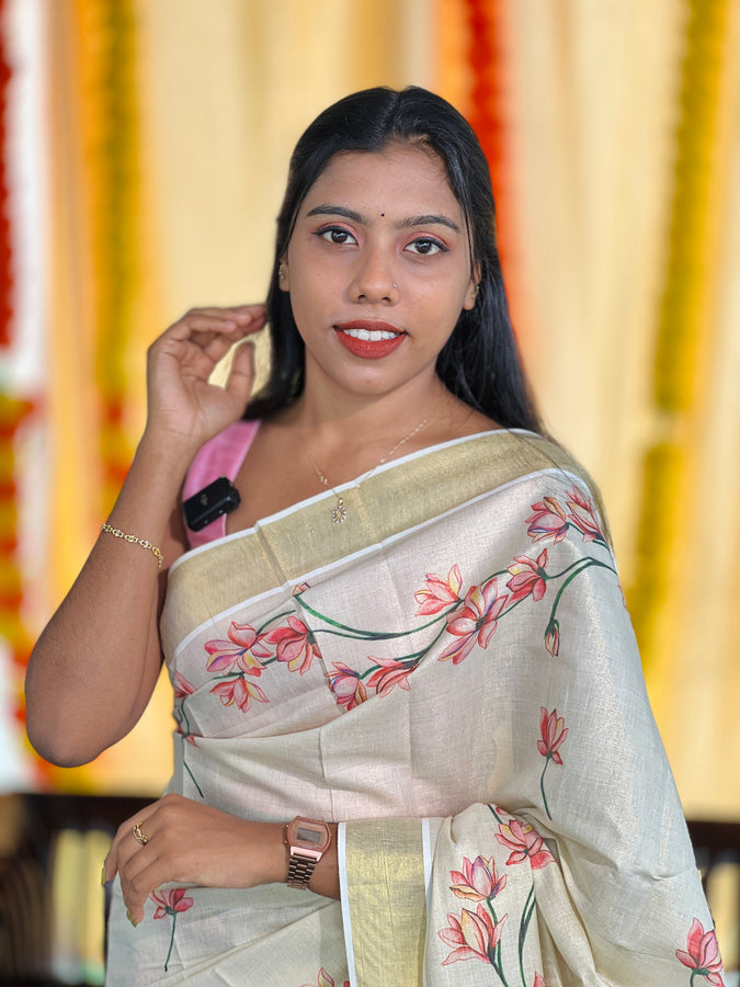 Floral Digital Print Detailed Tissue Saree | GAT404