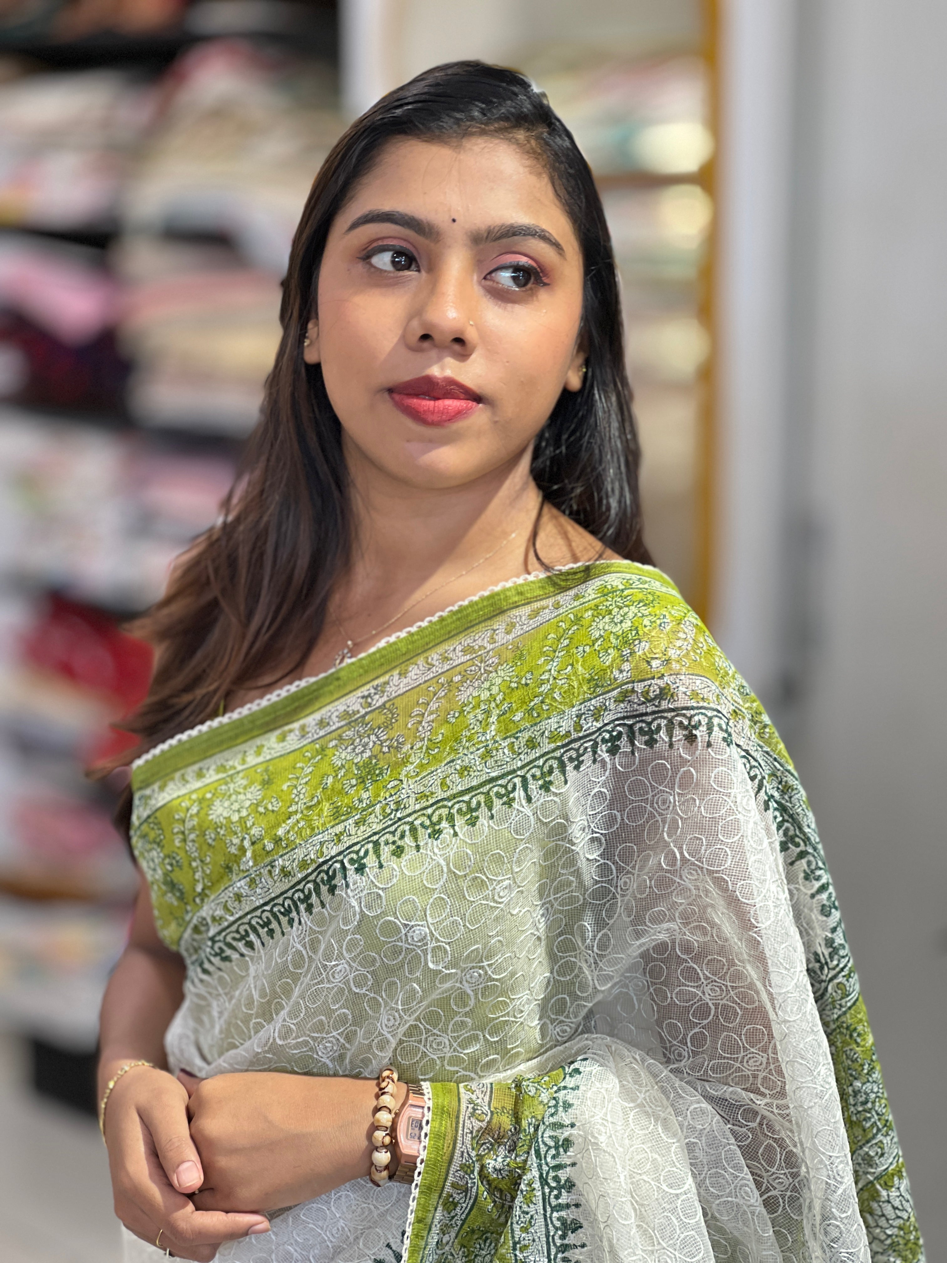 Floral Embroidery Tepchi Kota Saree | PF1186