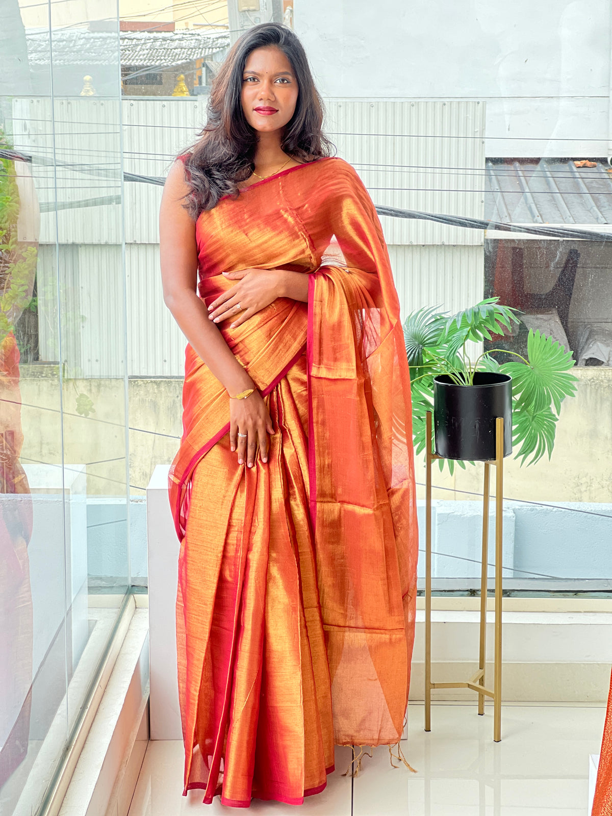 Solid Patterned Tissue Saree | AHD1984