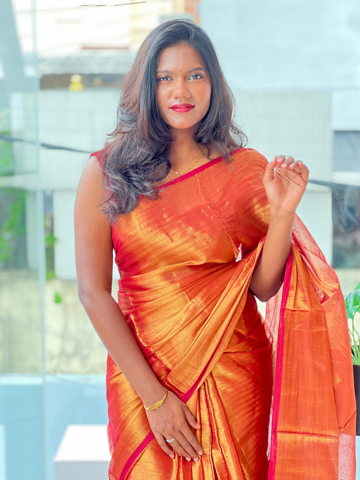 Solid Patterned Tissue Saree | AHD1984