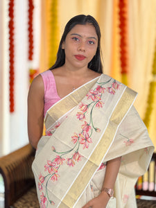 Floral Digital Print Detailed Tissue Saree | GAT404