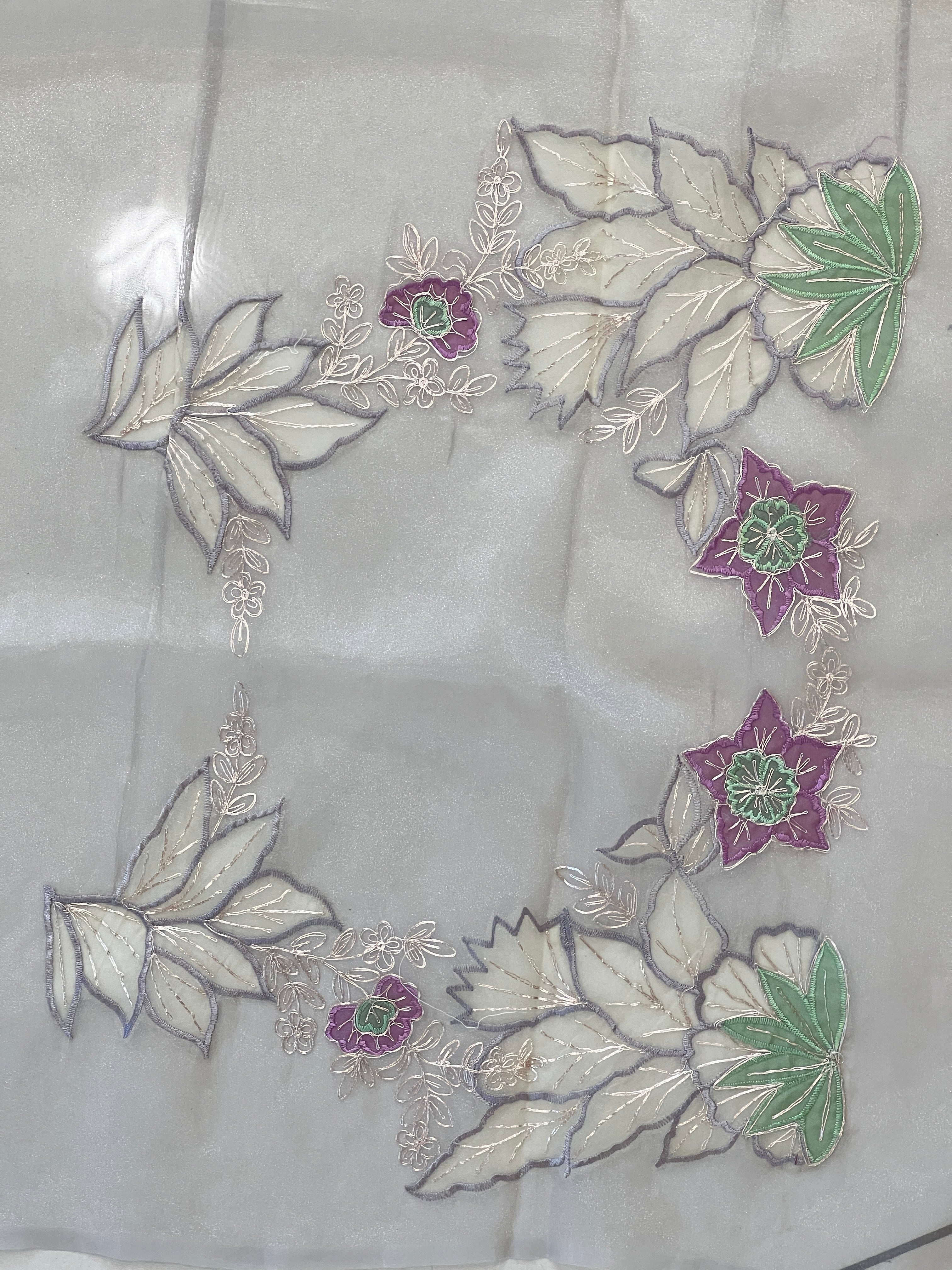 Multi-Colour Floral Applique Detailed Shimmer Organza Saree | BLD1592