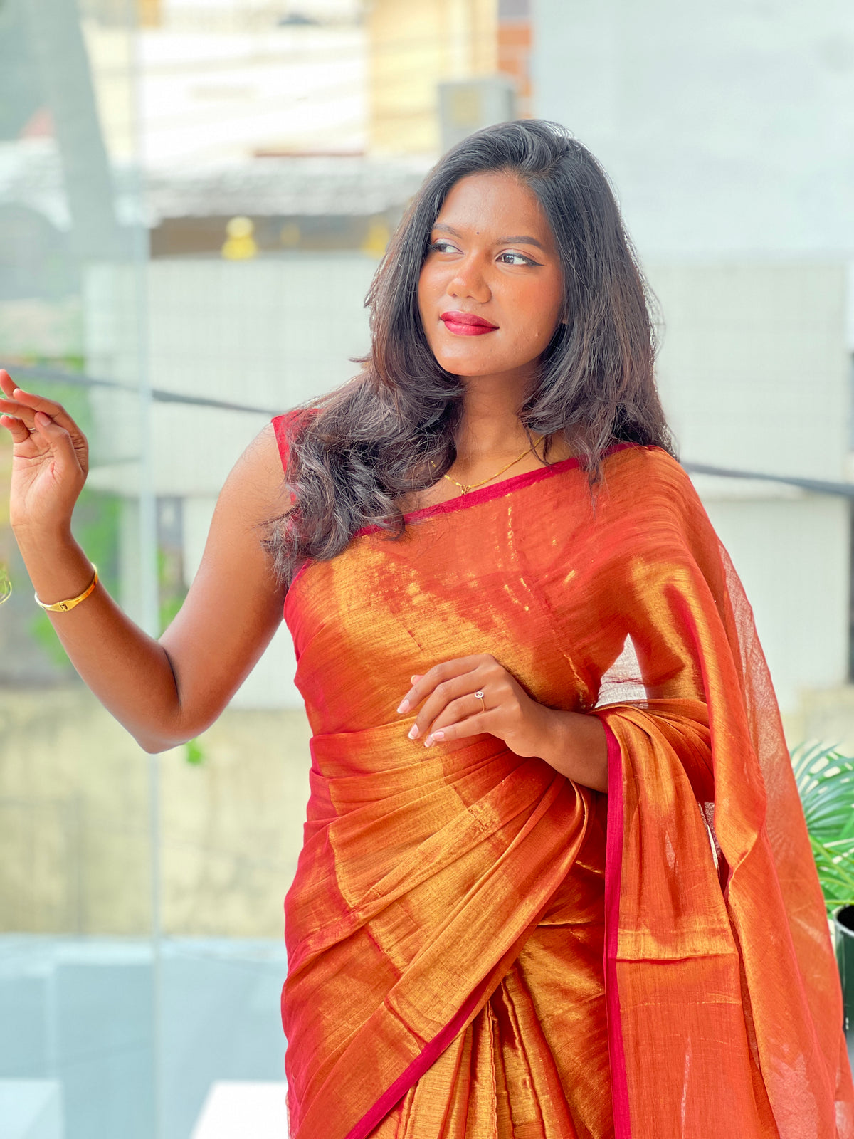 Solid Patterned Tissue Saree | AHD1984