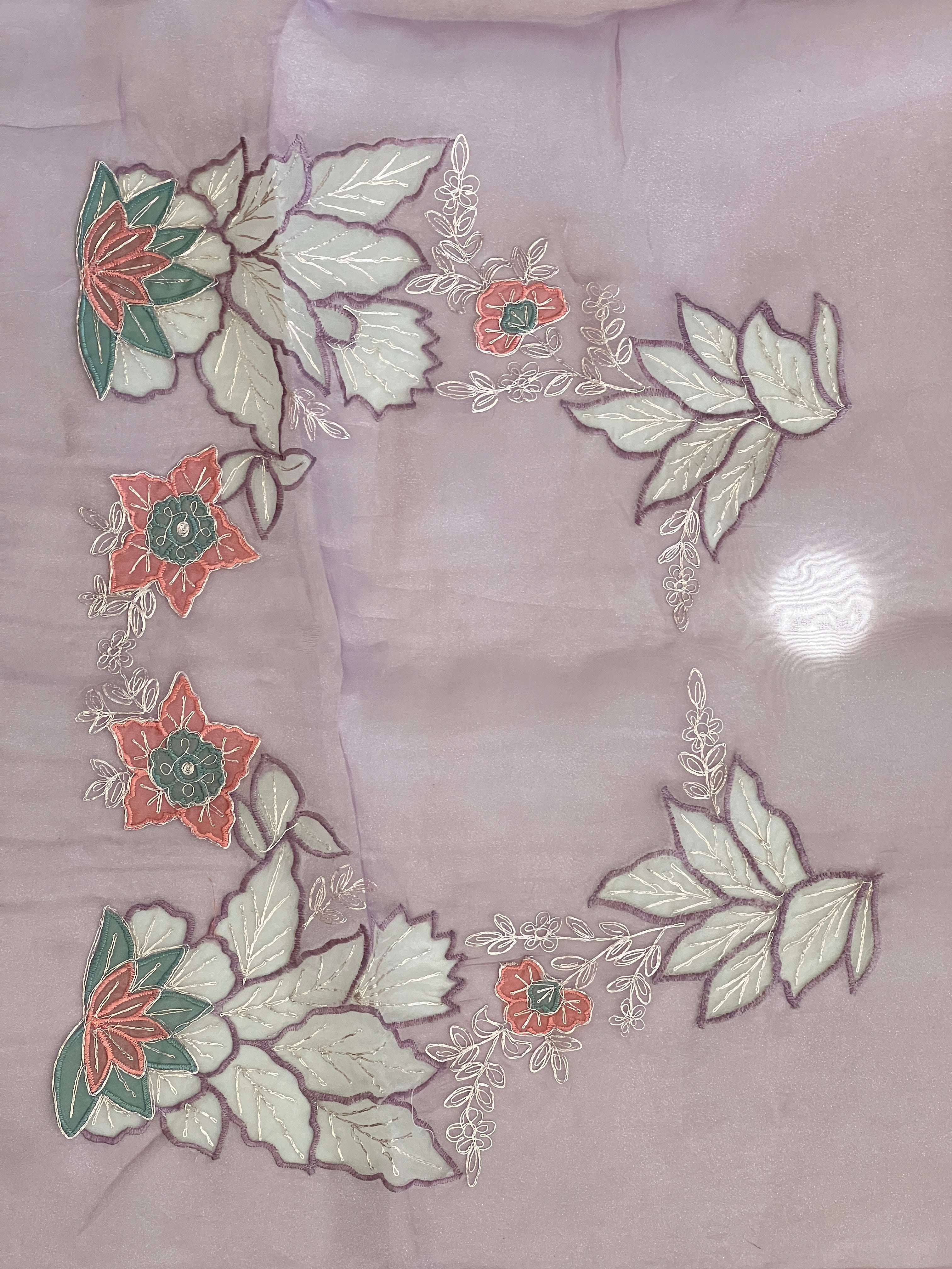 Multi-Colour Floral Applique Detailed Shimmer Organza Saree | BLD1589