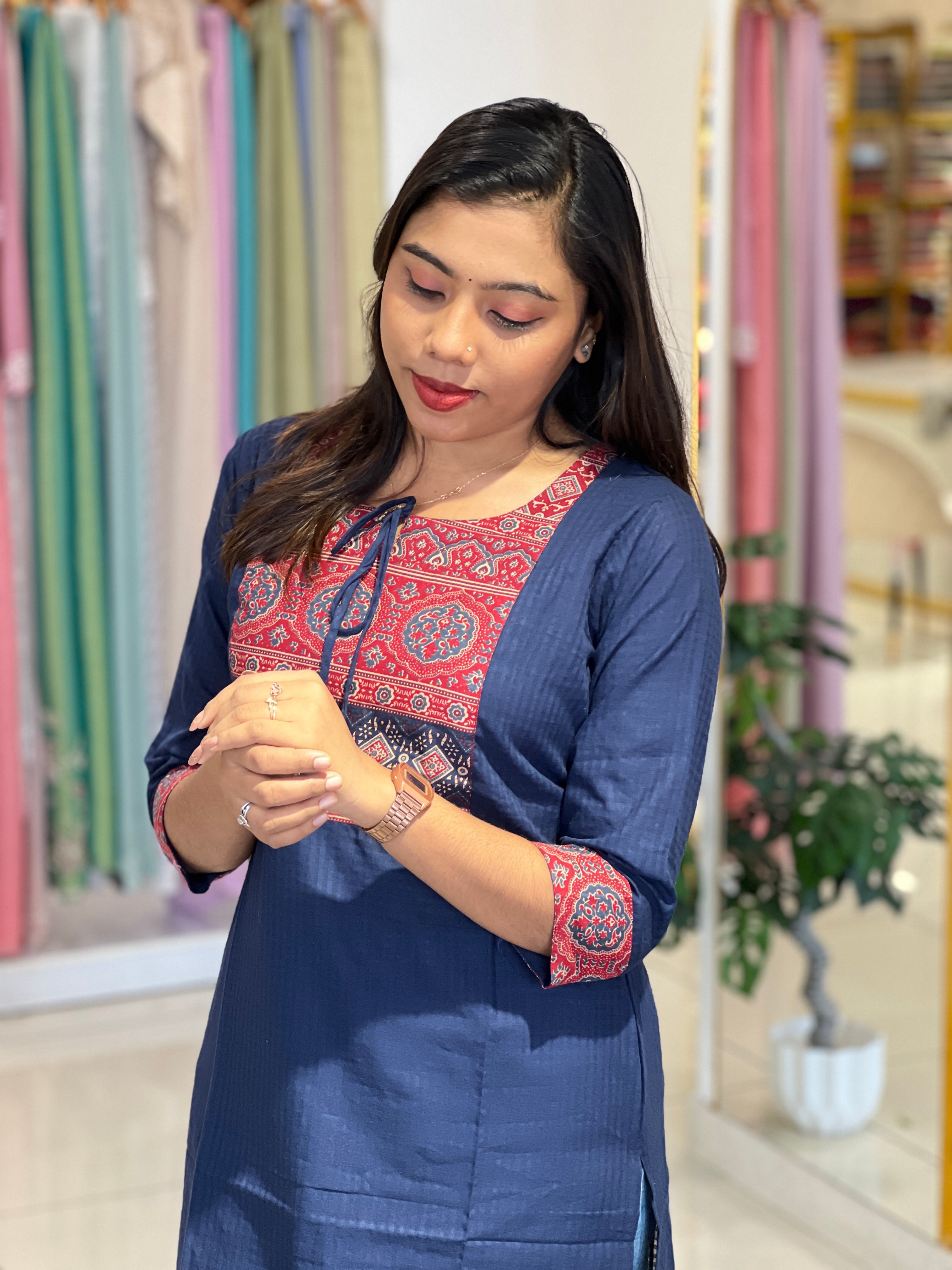 Ajrakh Printed Cotton Kurta |DVC138