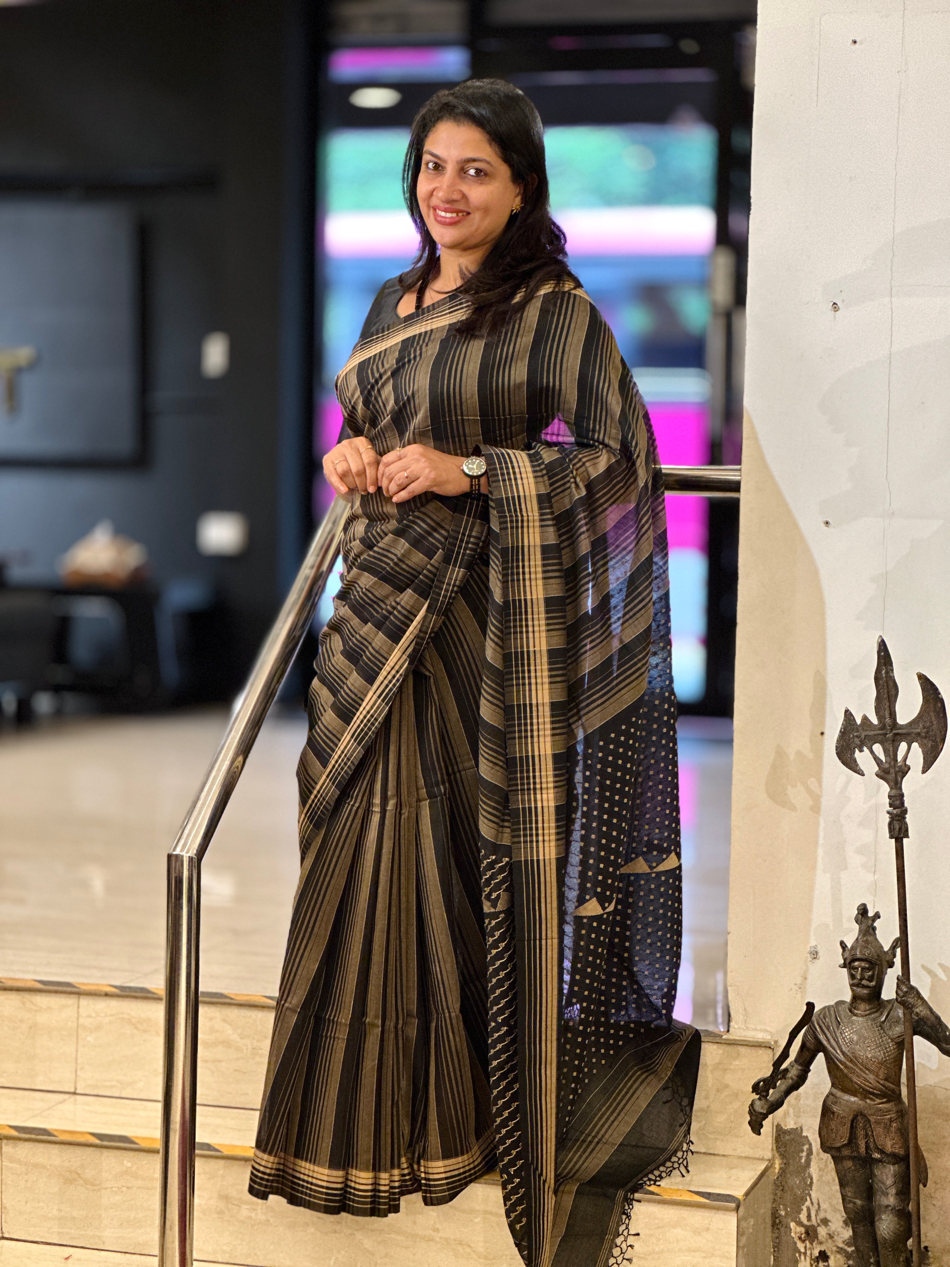 Stripe Patterned Handloom Desi Tussar Saree | AYD203