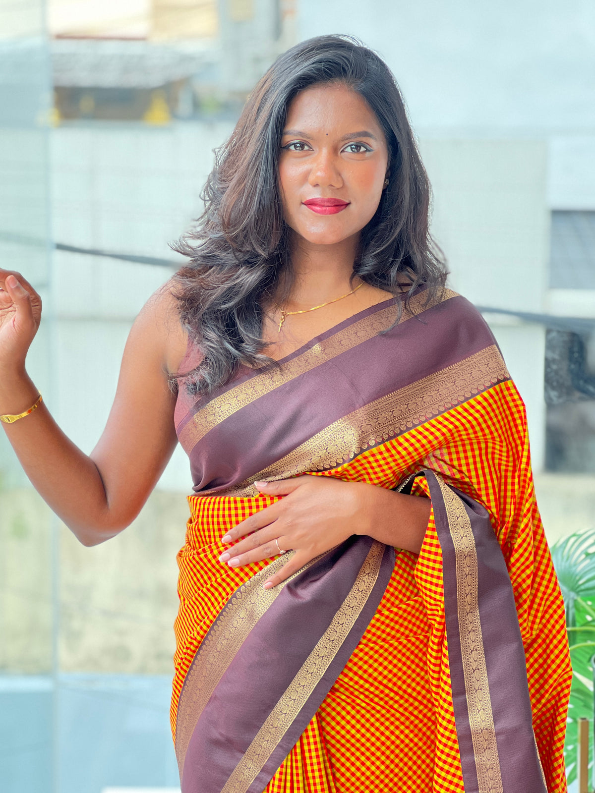Traditional Madras Check Pattern Semi Silk Saree | NAC106