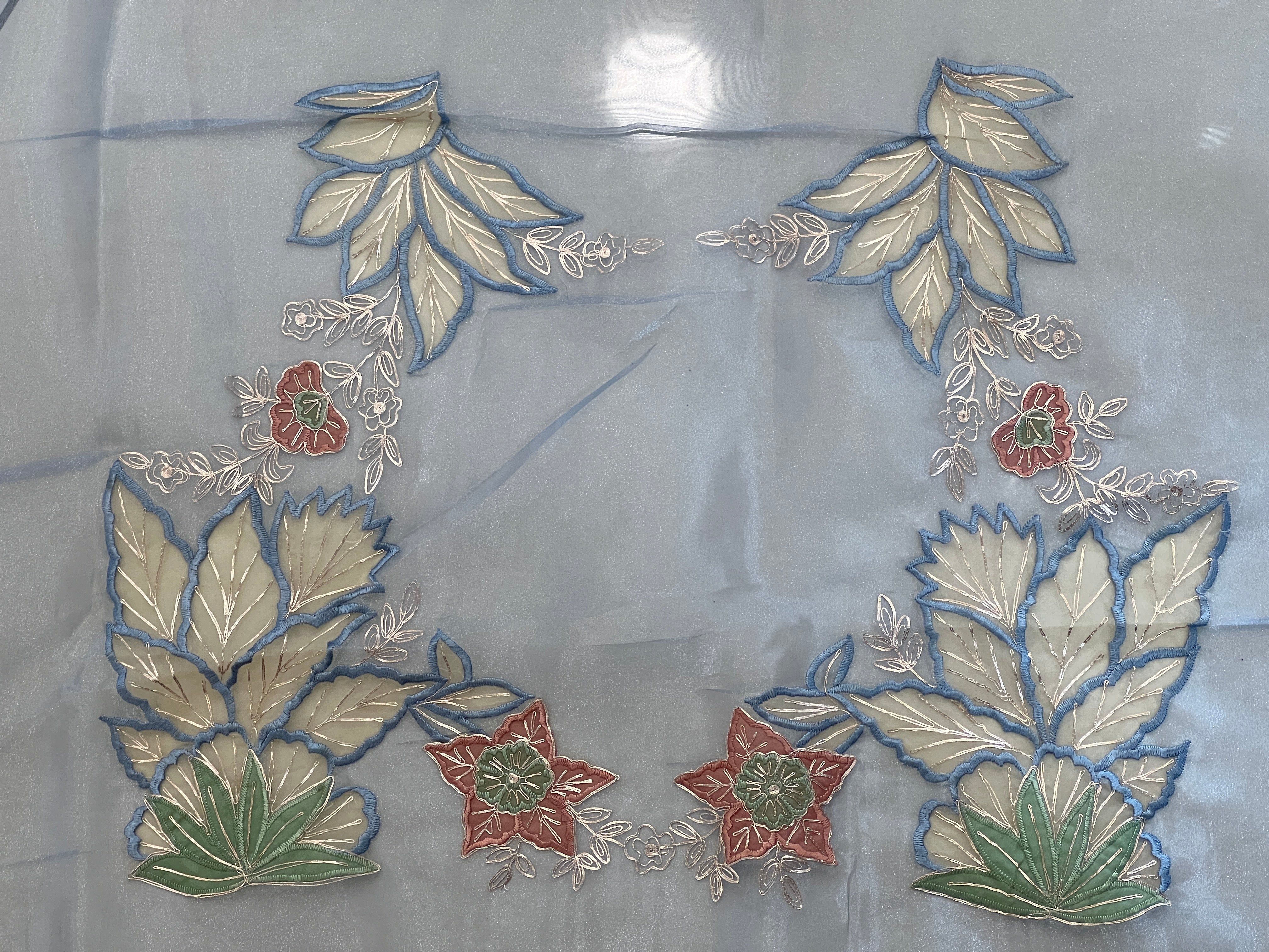 Multi-Colour Floral Applique Detailed Shimmer Organza Saree | BLD1590