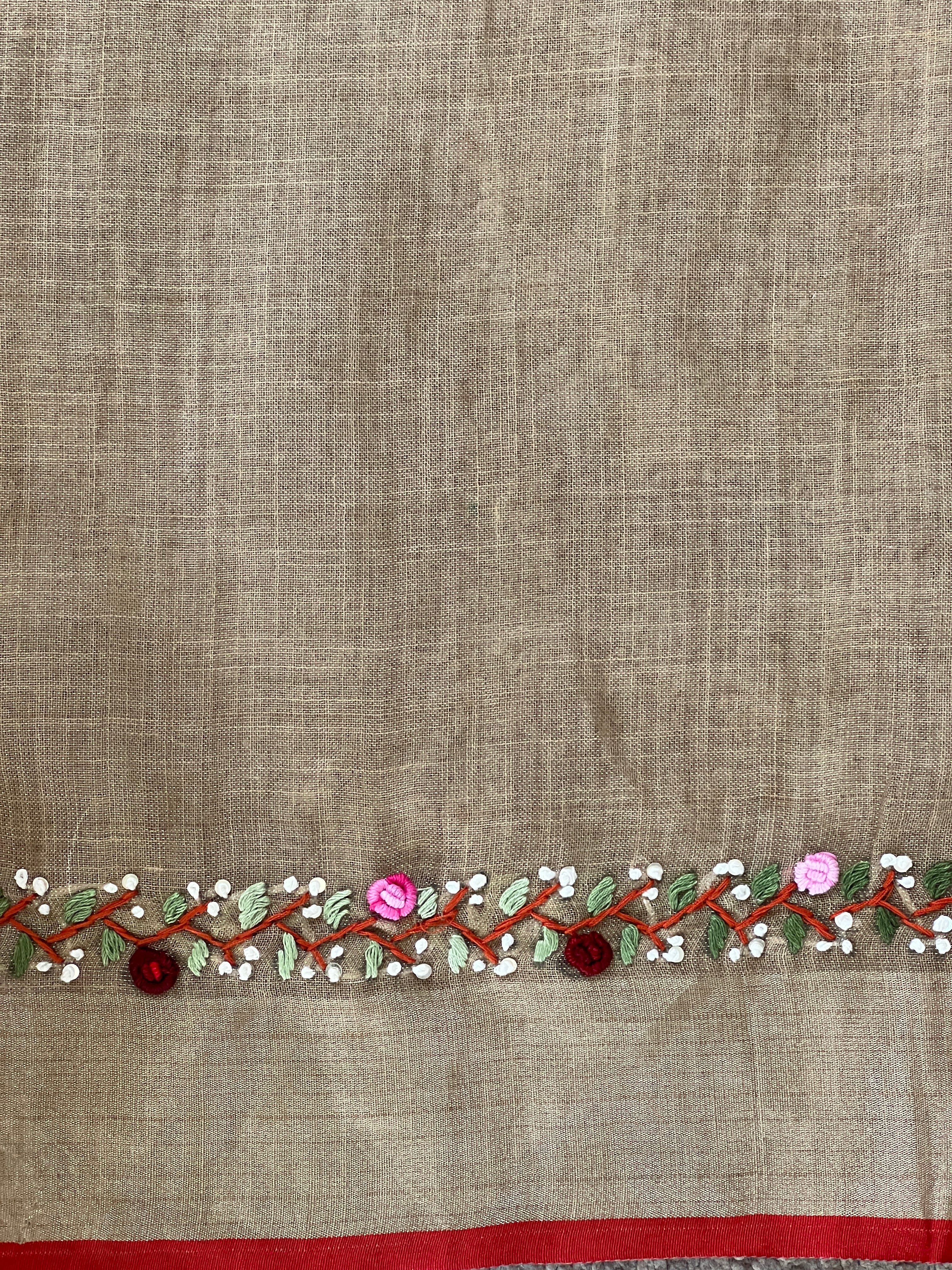 Embroidered Kara Border Deatiled Tissue Linen  Saree |RP802