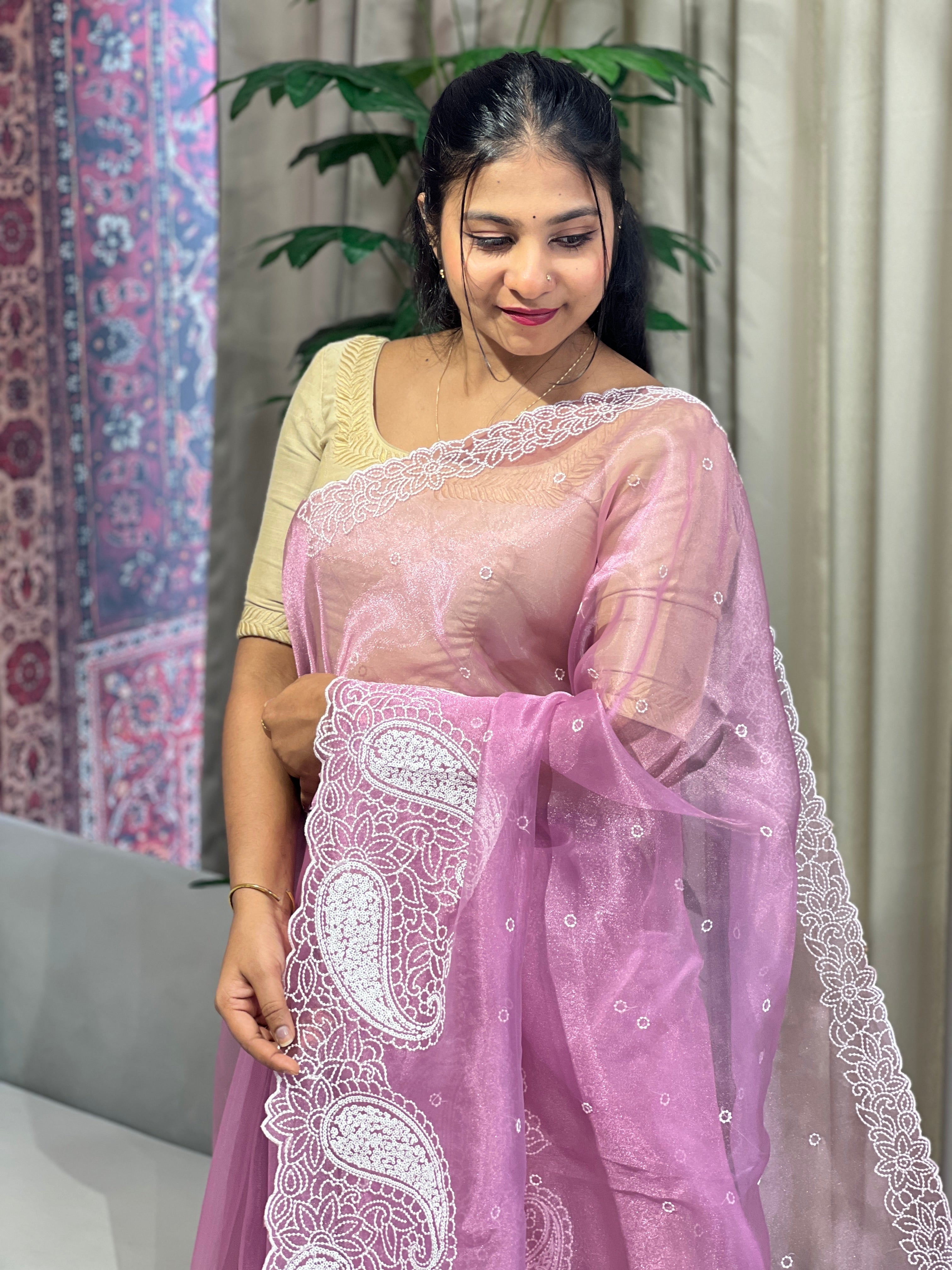 Point Embroidery Detailed Organza Saree | BLD1586